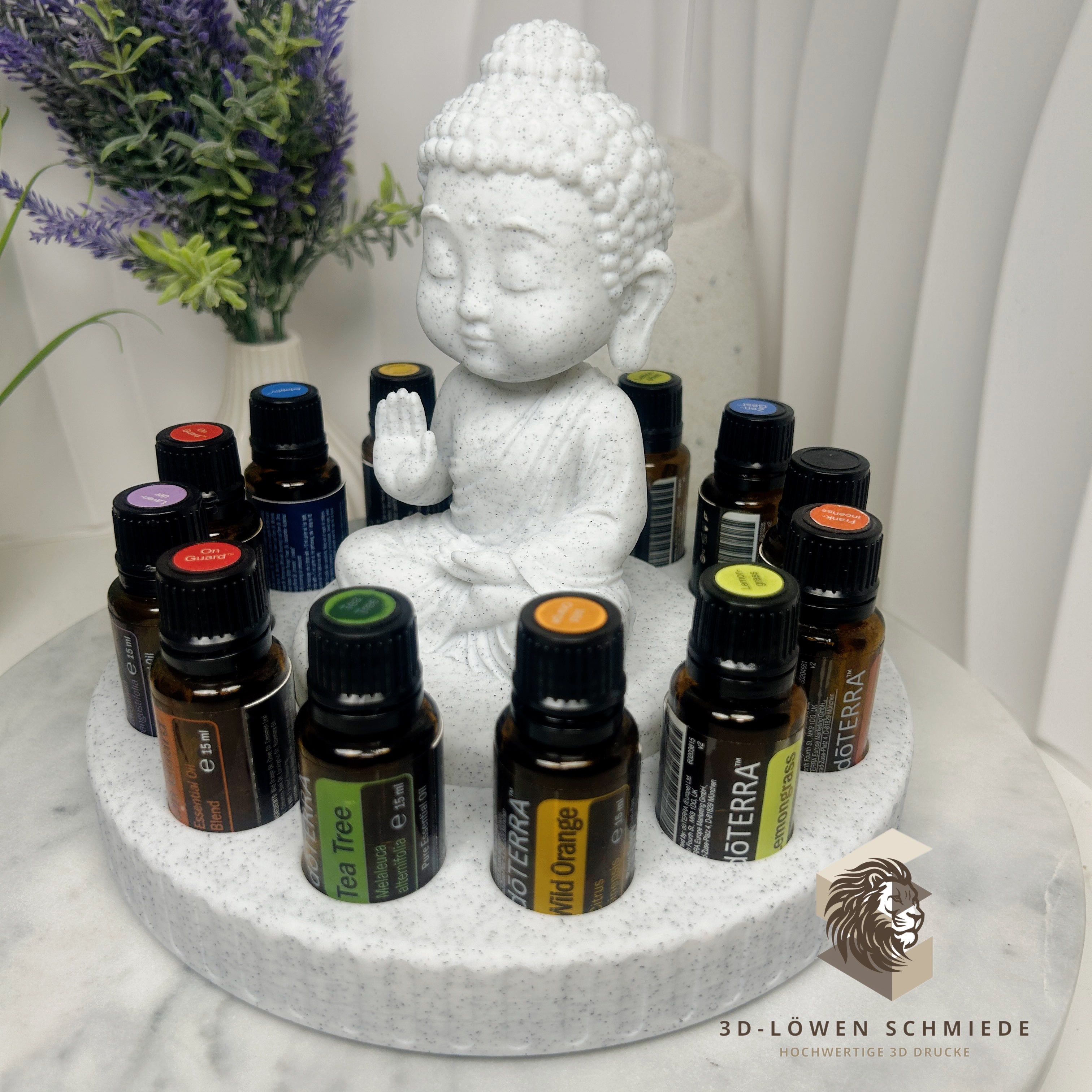doTERRA Buddha Aufsteller für ätherische Öle | Drehbarer Oil Organizer | Aromatherapie Halter | Ölflaschen Aufbewahrung | Marmor Weiß Design