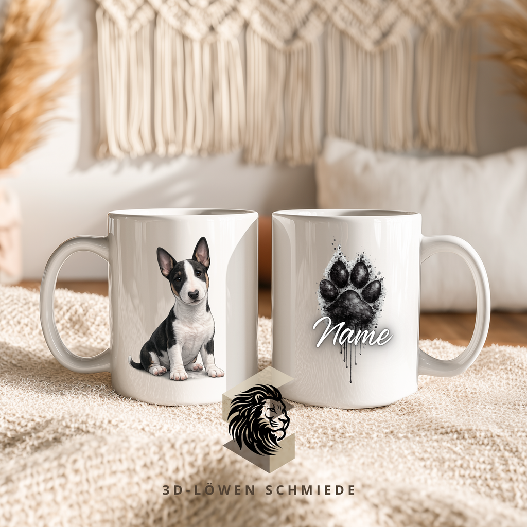 Personalisierte Miniatur Bullterrier Tasse mit Pfote & Wunschname