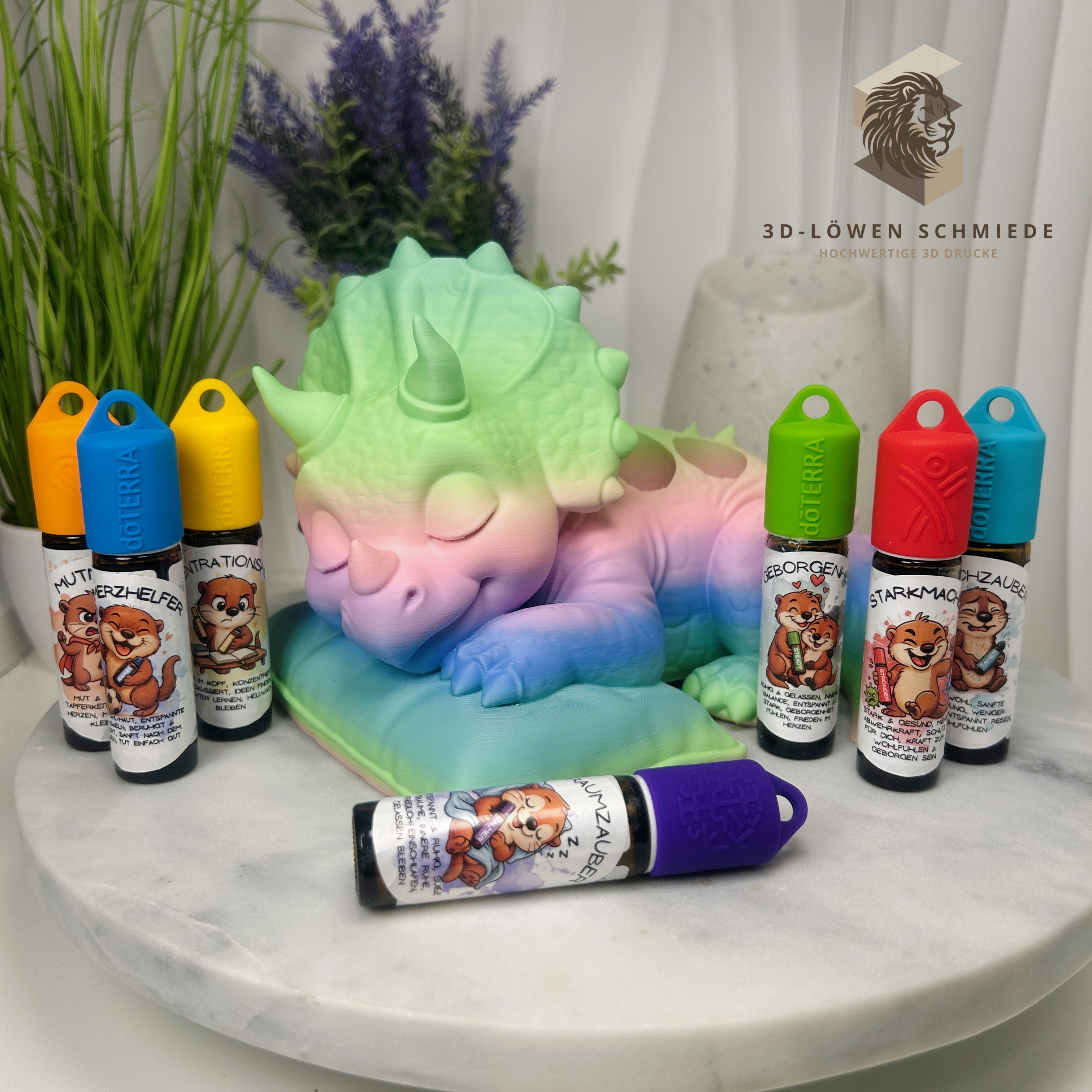 doTERRA Kids Collection Aufsteller für Ätherische Öle, Dino „Schlummer Spike“ Platz für 7x 10ml Roll Ons stilvolle Aufbewahrung, Praktisch