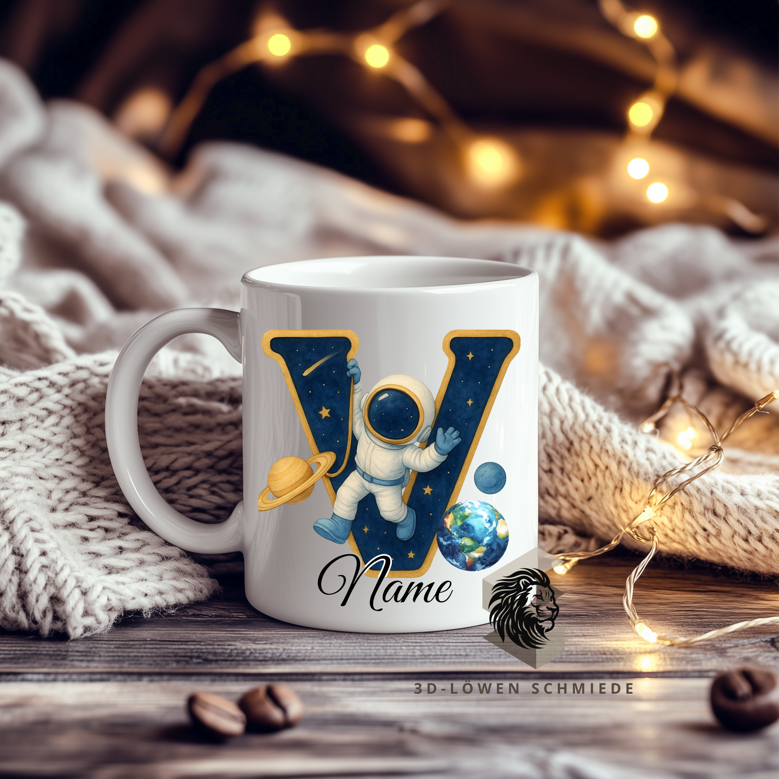 Astronauten Tasse A–Z personalisiert mit Wunschname, perfekte Geschenkidee für Kinder & Erwachsene, Buchstaben Motiv für Kaffee & Tee