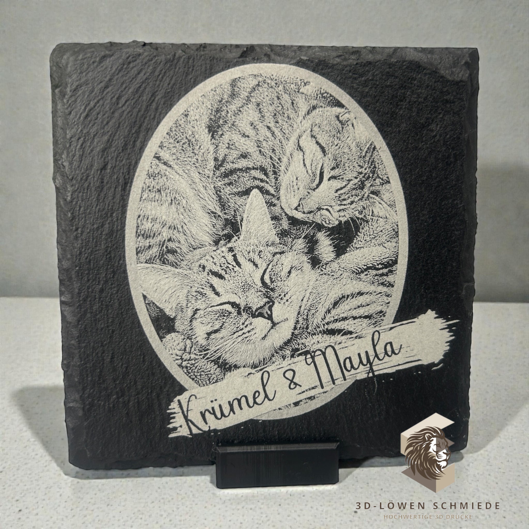 Personalisierte Schieferplatte mit Foto und Namen, Haustier | Personen Gravur, Untersetzer oder Deko Aufsteller Individuelles Geschenk Idee