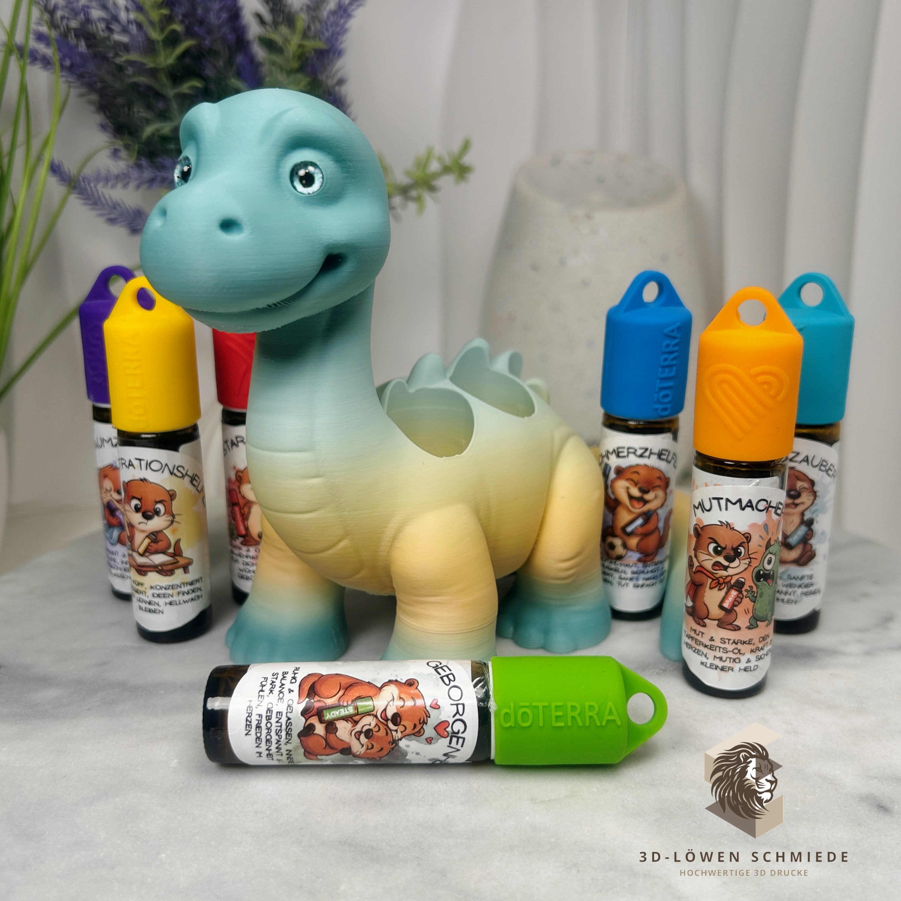 doTERRA Kids Collection Aufsteller für Ätherische Öle, Dino „Milo“ Platz für 7x 10ml Roll-Ons stilvolle Aufbewahrung, Praktisch, Einzigartig