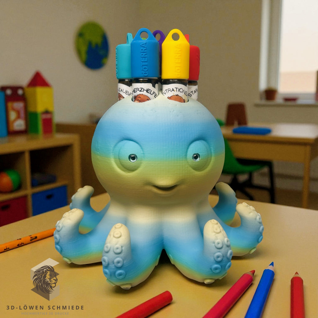 Aufsteller KidsCollection, Klecksi der kleine Oktopus Halter für Ätherische Öle Platz für 7x 10ml Roll On - Deko - Geschenk - Aufbewahrung