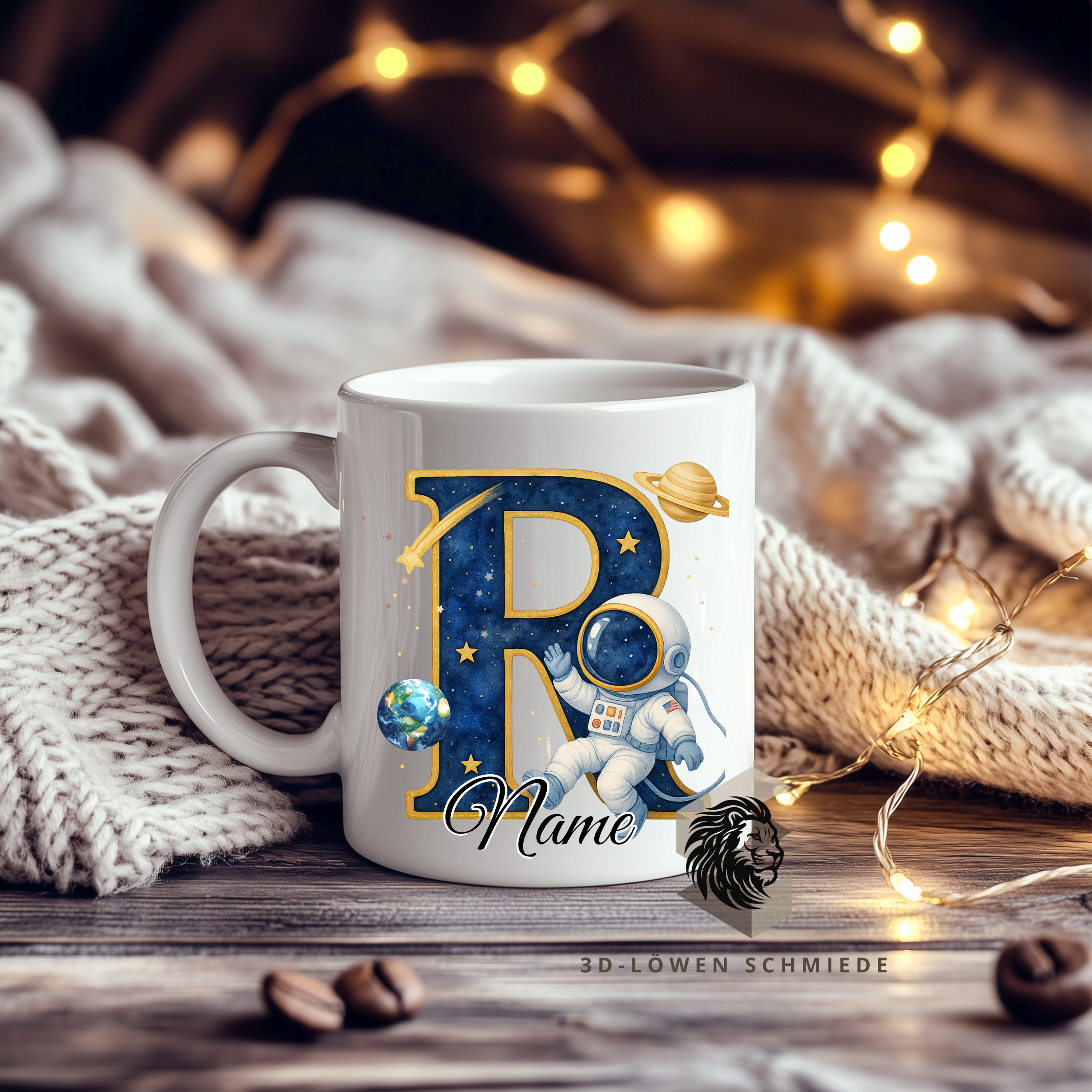Astronauten Tasse A–Z personalisiert mit Wunschname, perfekte Geschenkidee für Kinder & Erwachsene, Buchstaben Motiv für Kaffee & Tee