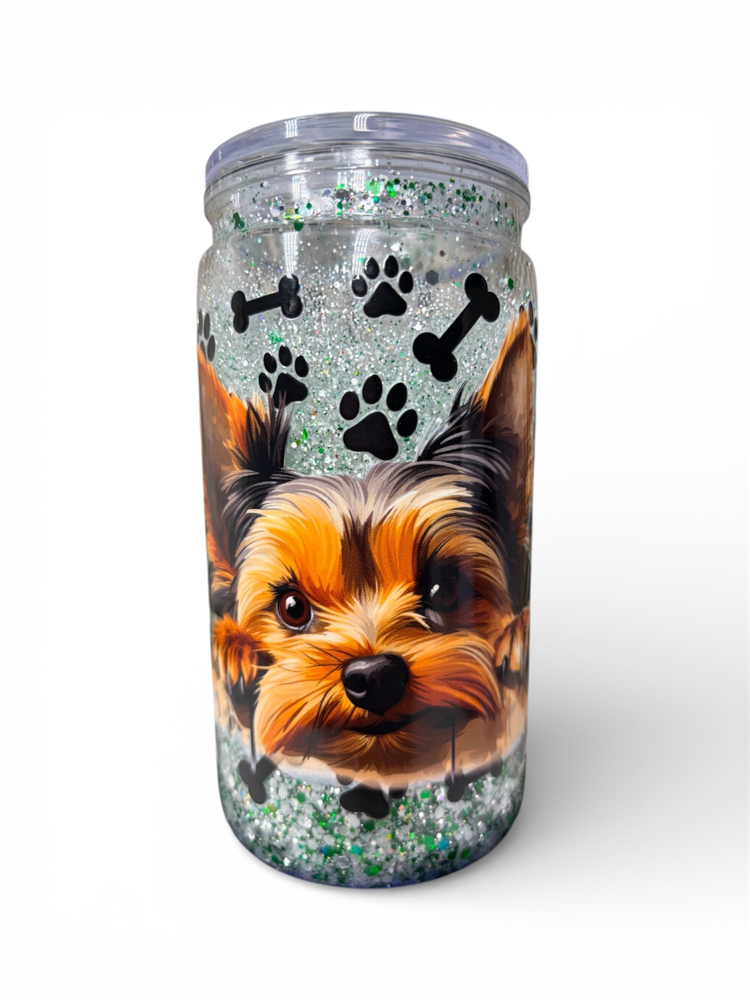 ✨ Glitzer Cup mit YORKSHIRE TERRIER Motiv funkelnder Glitzer -Trinkbecher