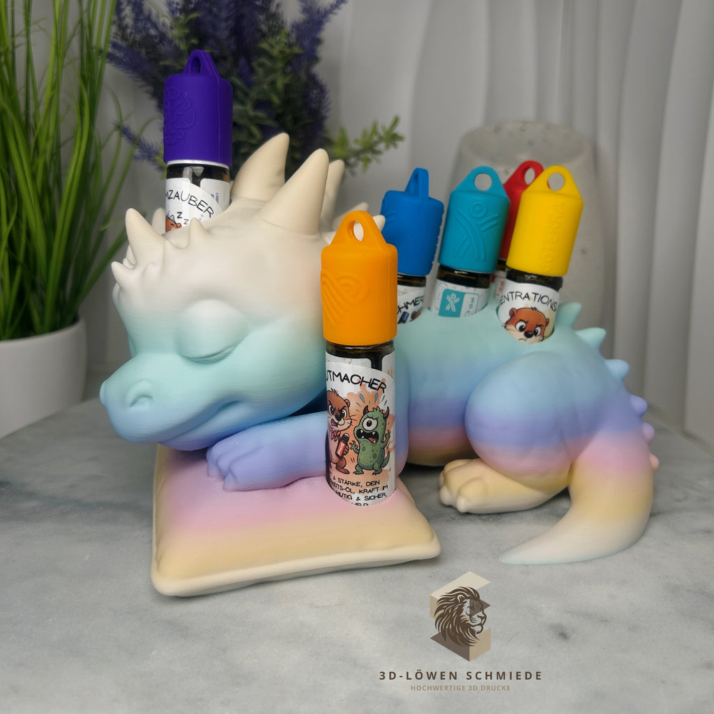 doTERRA Kids Collection Aufsteller für Ätherische Öle, Dino „Schlummer Drache“ Platz für 7x 10ml Roll-Ons stilvolle Aufbewahrung, Praktisch