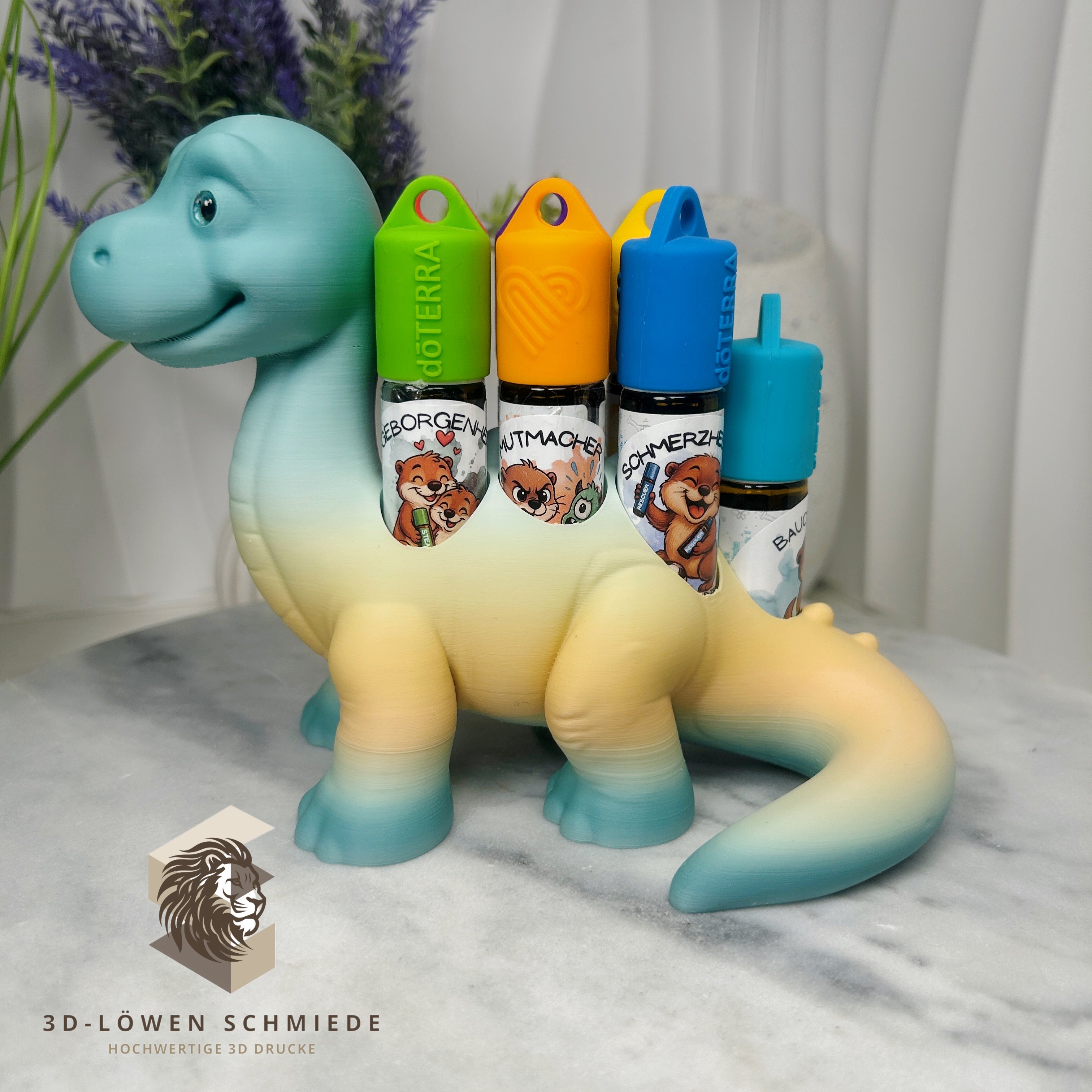 doTERRA Kids Collection Aufsteller für Ätherische Öle, Dino „Milo“ Platz für 7x 10ml Roll-Ons stilvolle Aufbewahrung, Praktisch, Einzigartig