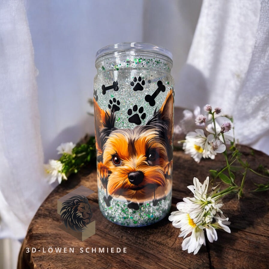 ✨ Glitzer Cup mit YORKSHIRE TERRIER Motiv funkelnder Glitzer -Trinkbecher