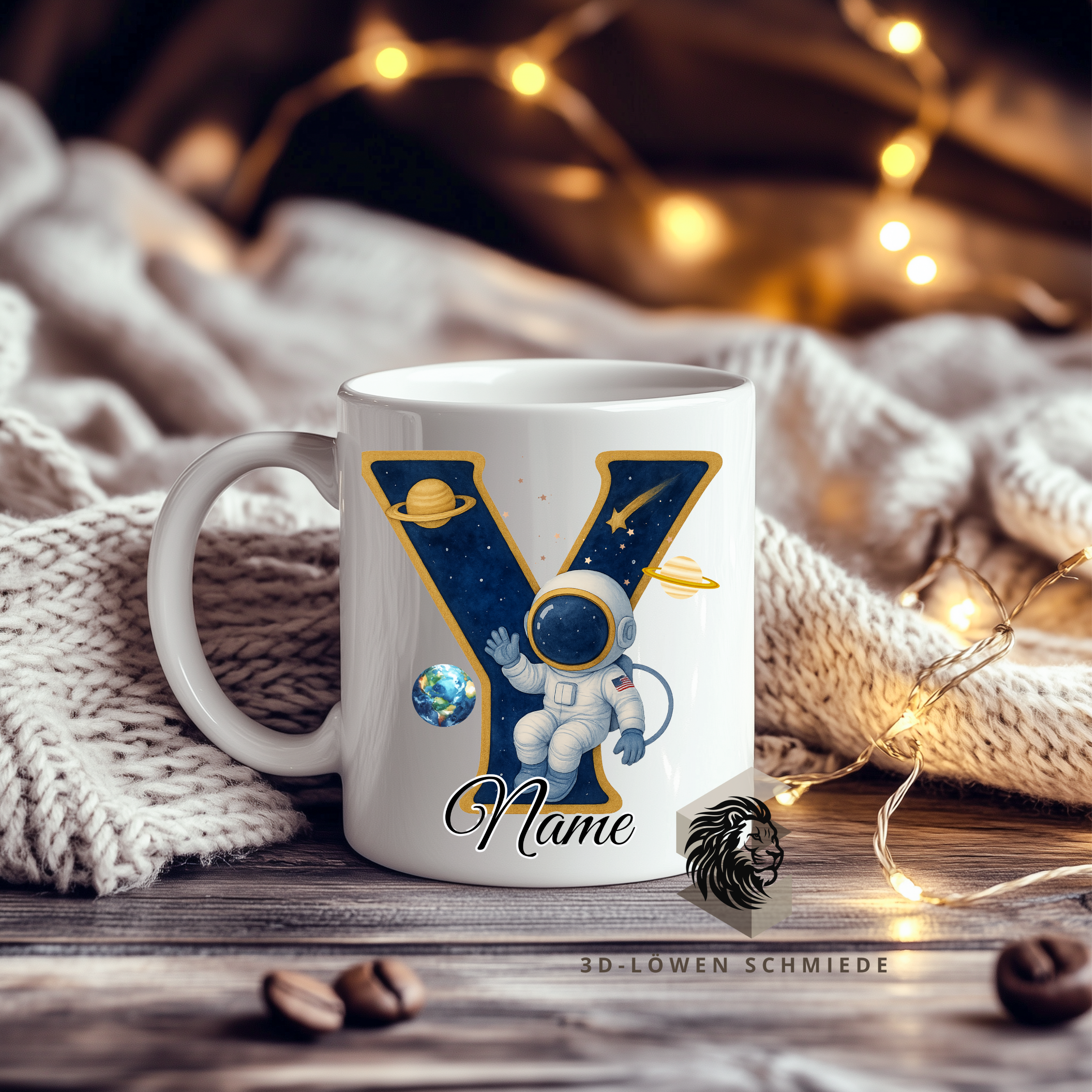 Astronauten Tasse A–Z personalisiert mit Wunschname, perfekte Geschenkidee für Kinder & Erwachsene, Buchstaben Motiv für Kaffee & Tee