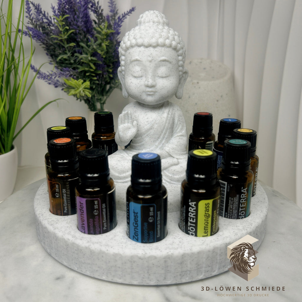 doTERRA Buddha Aufsteller für ätherische Öle | Drehbarer Oil Organizer | Aromatherapie Halter | Ölflaschen Aufbewahrung | Marmor Weiß Design