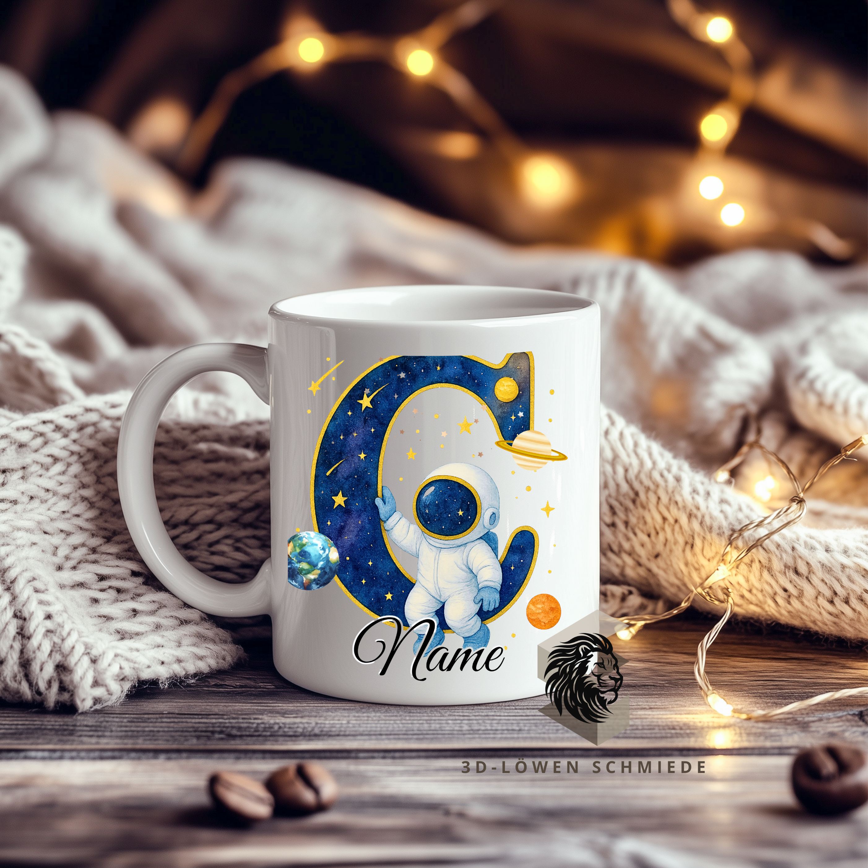 Astronauten Tasse A–Z personalisiert mit Wunschname, perfekte Geschenkidee für Kinder & Erwachsene, Buchstaben Motiv für Kaffee & Tee