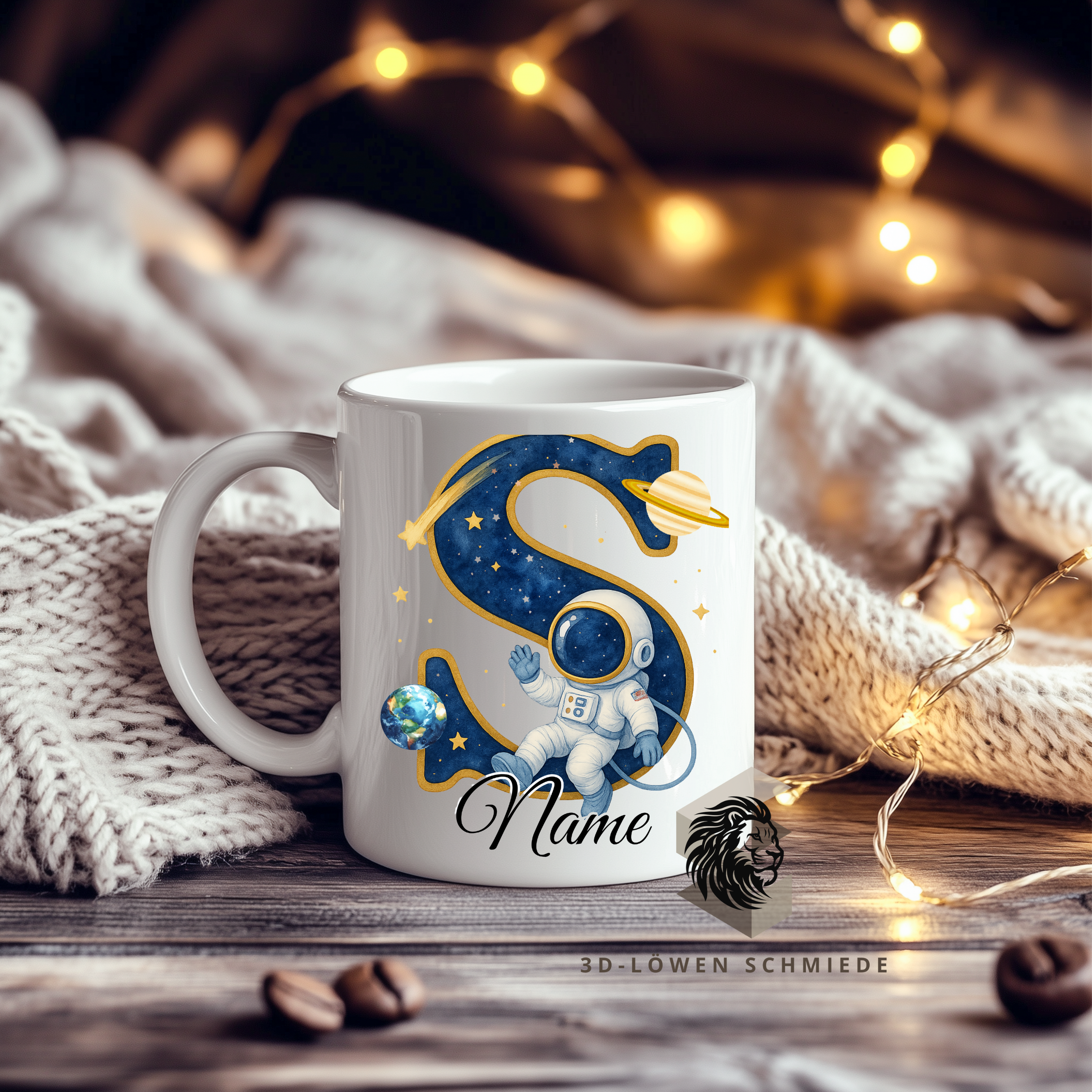 Astronauten Tasse A–Z personalisiert mit Wunschname, perfekte Geschenkidee für Kinder & Erwachsene, Buchstaben Motiv für Kaffee & Tee