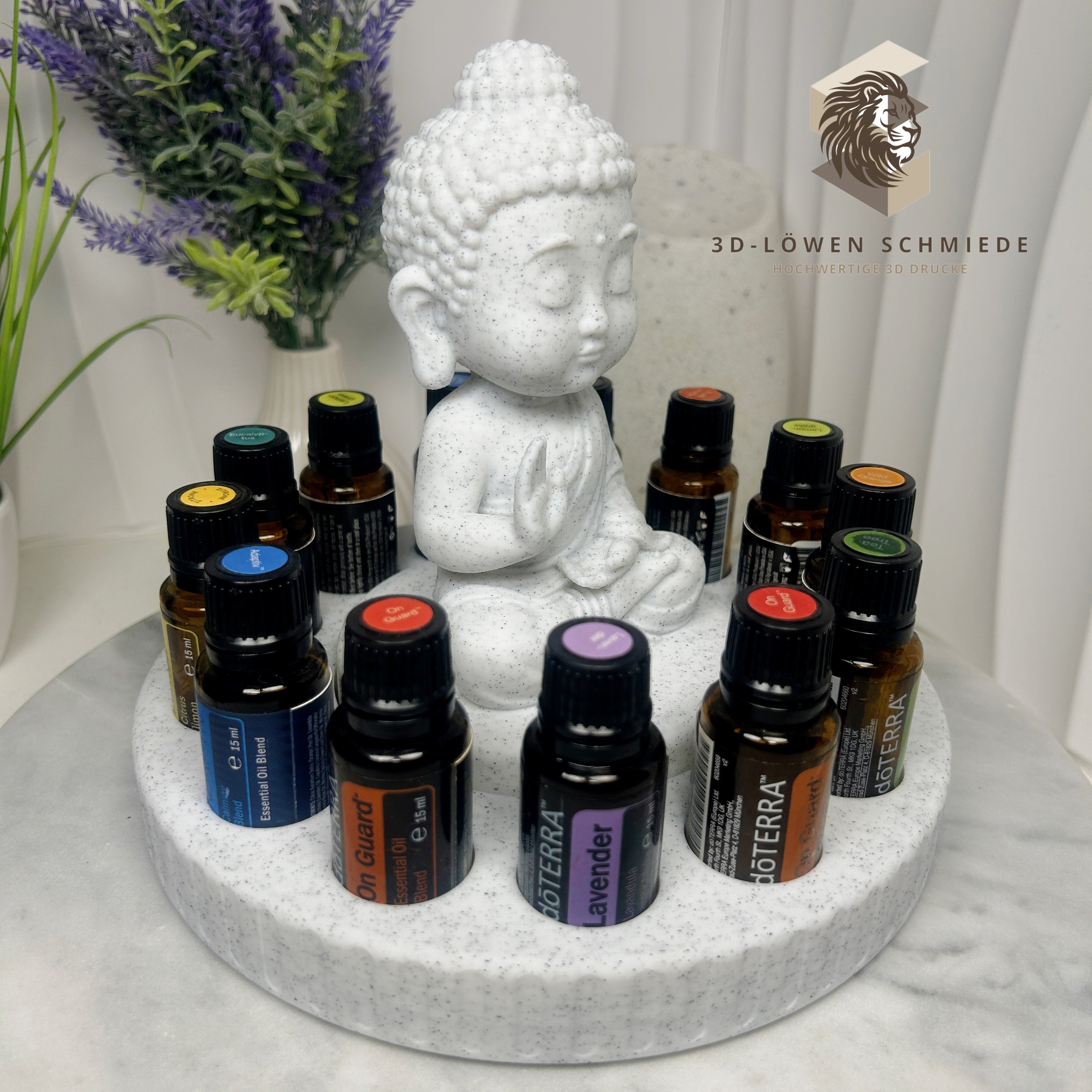 doTERRA Buddha Aufsteller für ätherische Öle | Drehbarer Oil Organizer | Aromatherapie Halter | Ölflaschen Aufbewahrung | Marmor Weiß Design