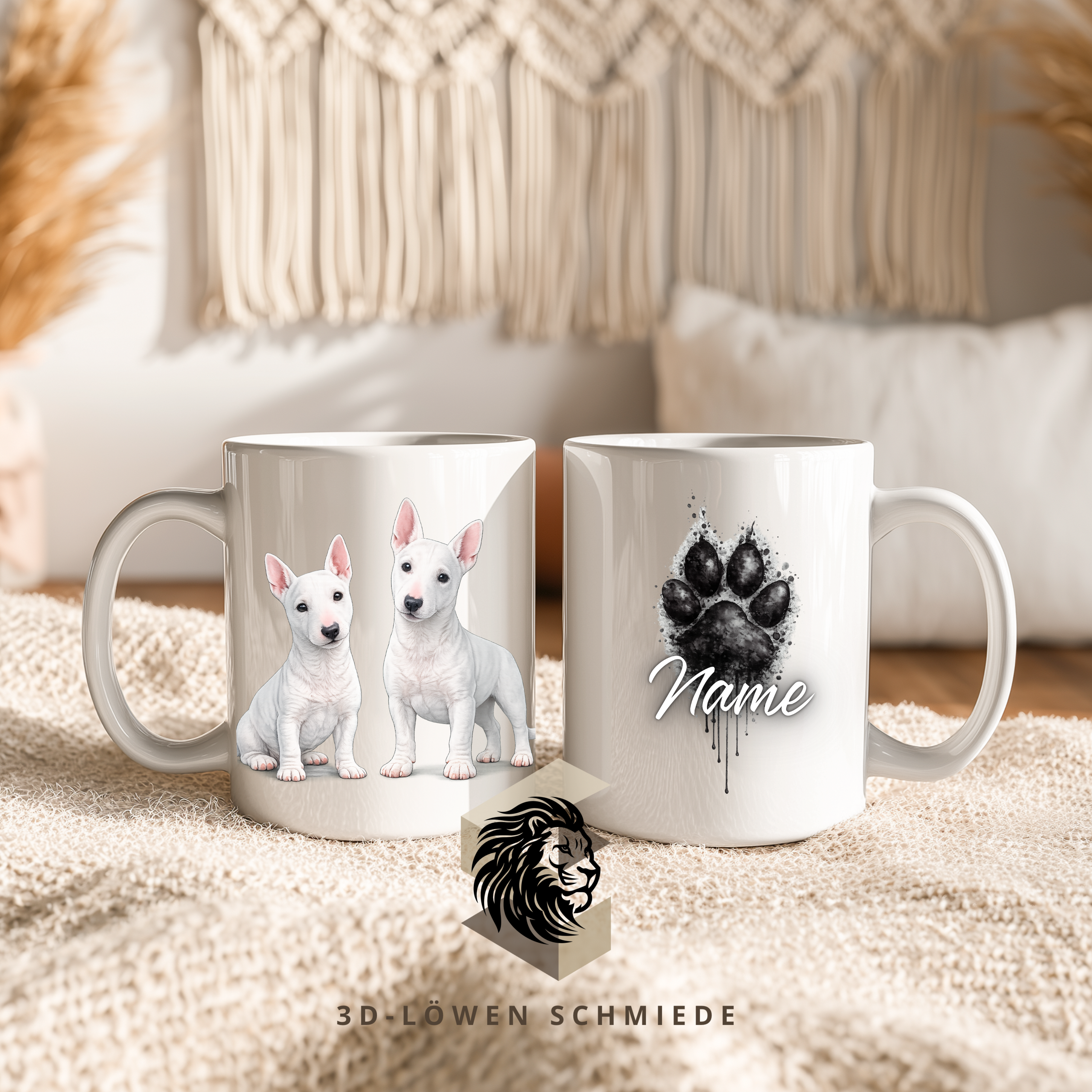 Personalisierte Miniatur Bullterrier Tasse mit Pfote & Wunschname