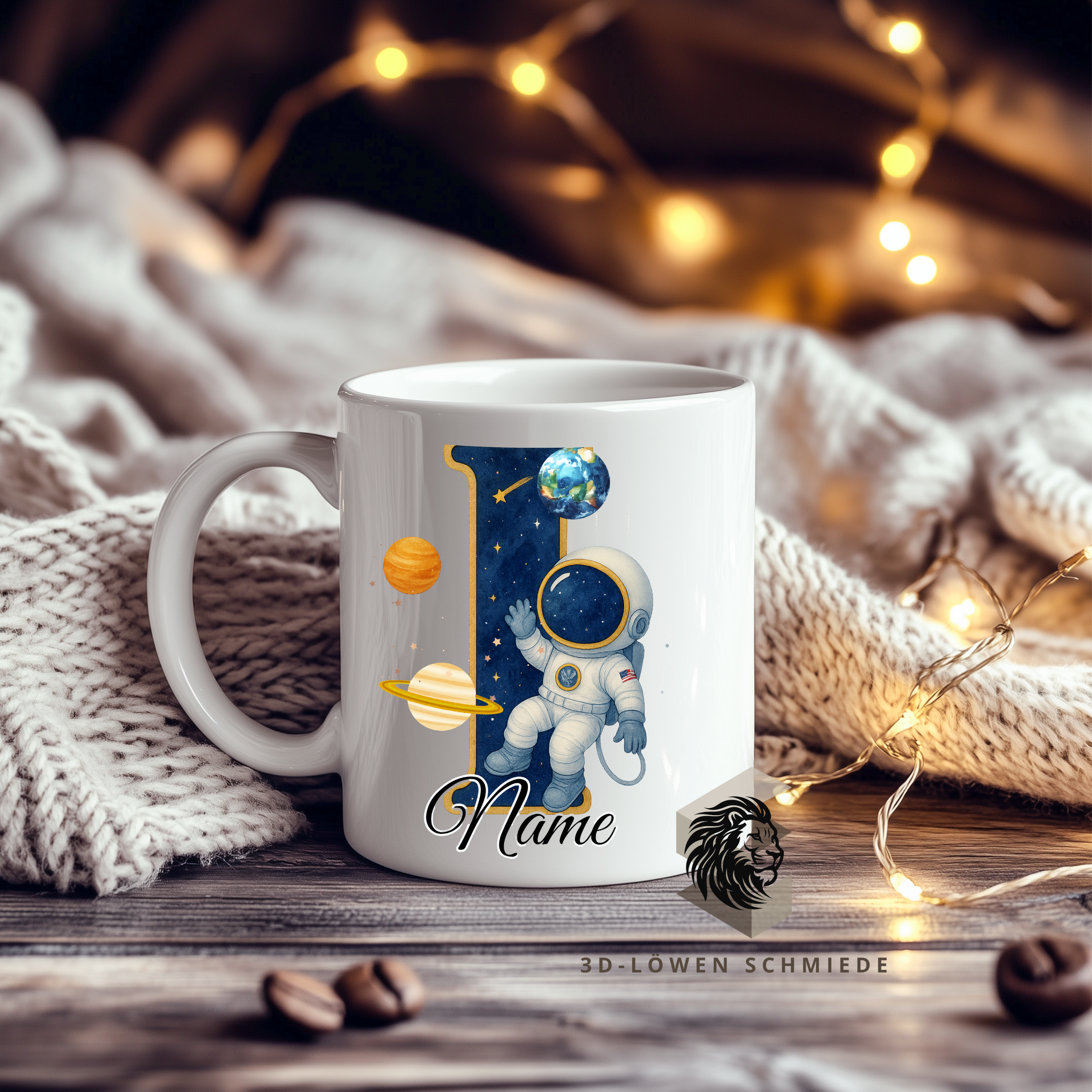 Astronauten Tasse A–Z personalisiert mit Wunschname, perfekte Geschenkidee für Kinder & Erwachsene, Buchstaben Motiv für Kaffee & Tee