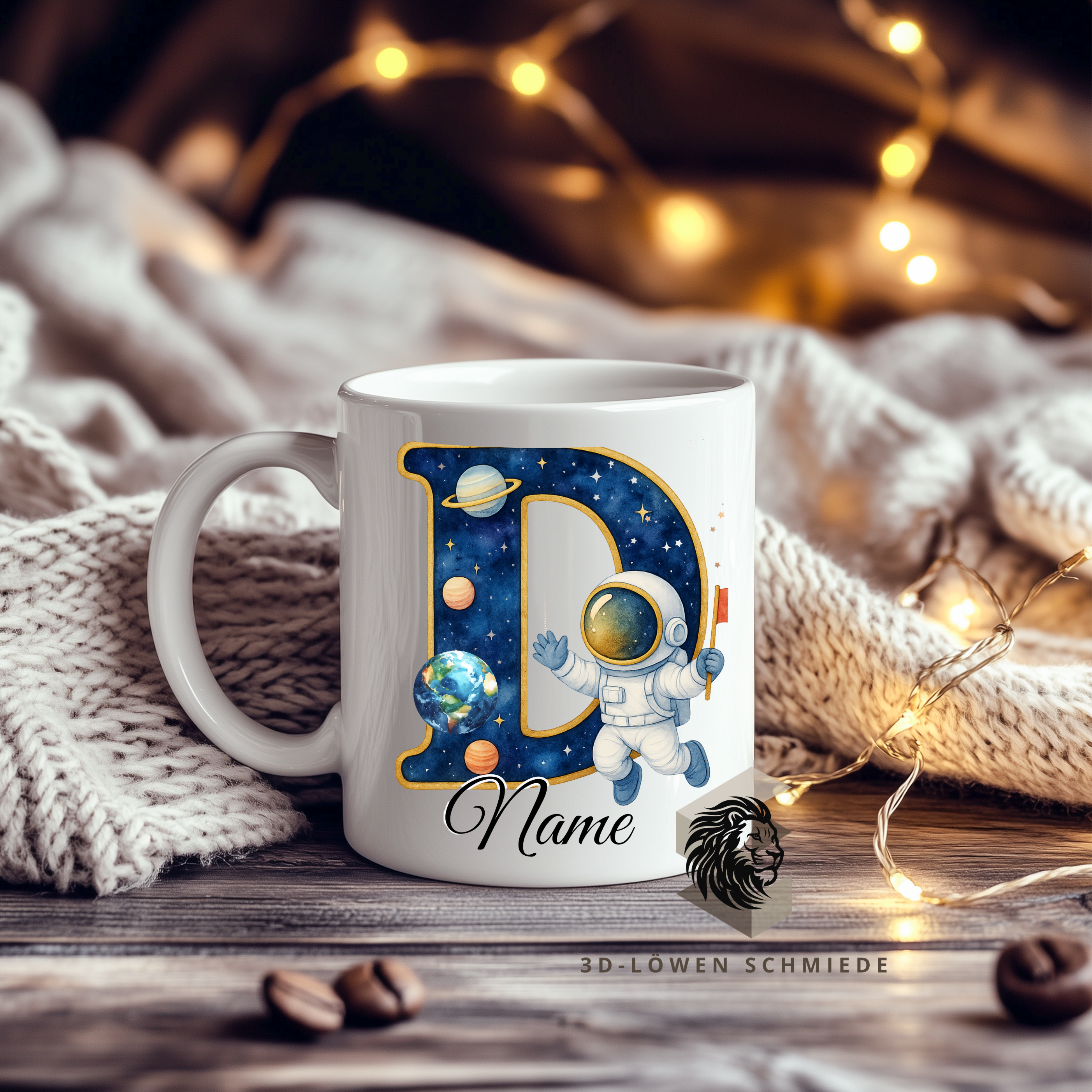 Astronauten Tasse A–Z personalisiert mit Wunschname, perfekte Geschenkidee für Kinder & Erwachsene, Buchstaben Motiv für Kaffee & Tee