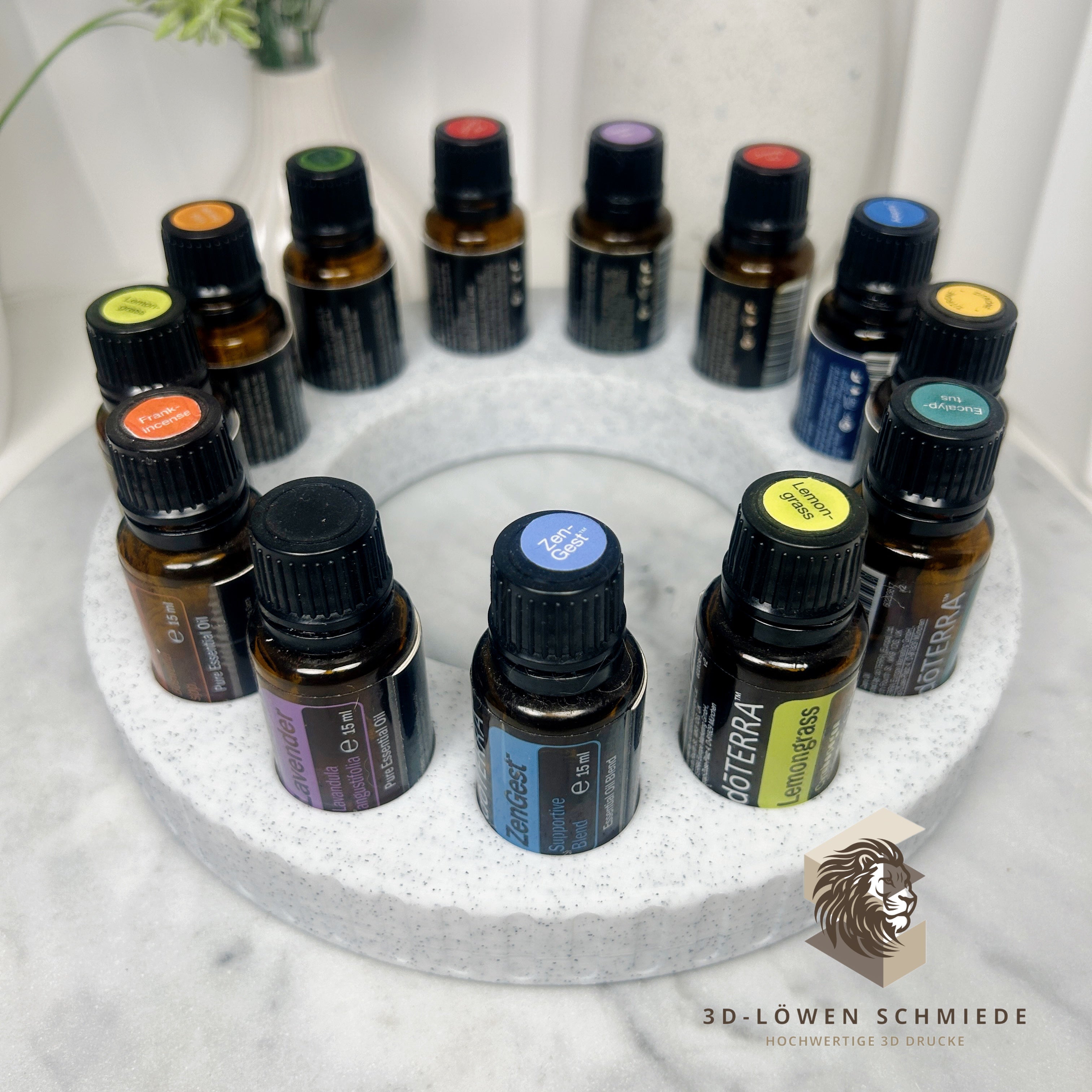 doTERRA Buddha Aufsteller für ätherische Öle | Drehbarer Oil Organizer | Aromatherapie Halter | Ölflaschen Aufbewahrung | Marmor Weiß Design