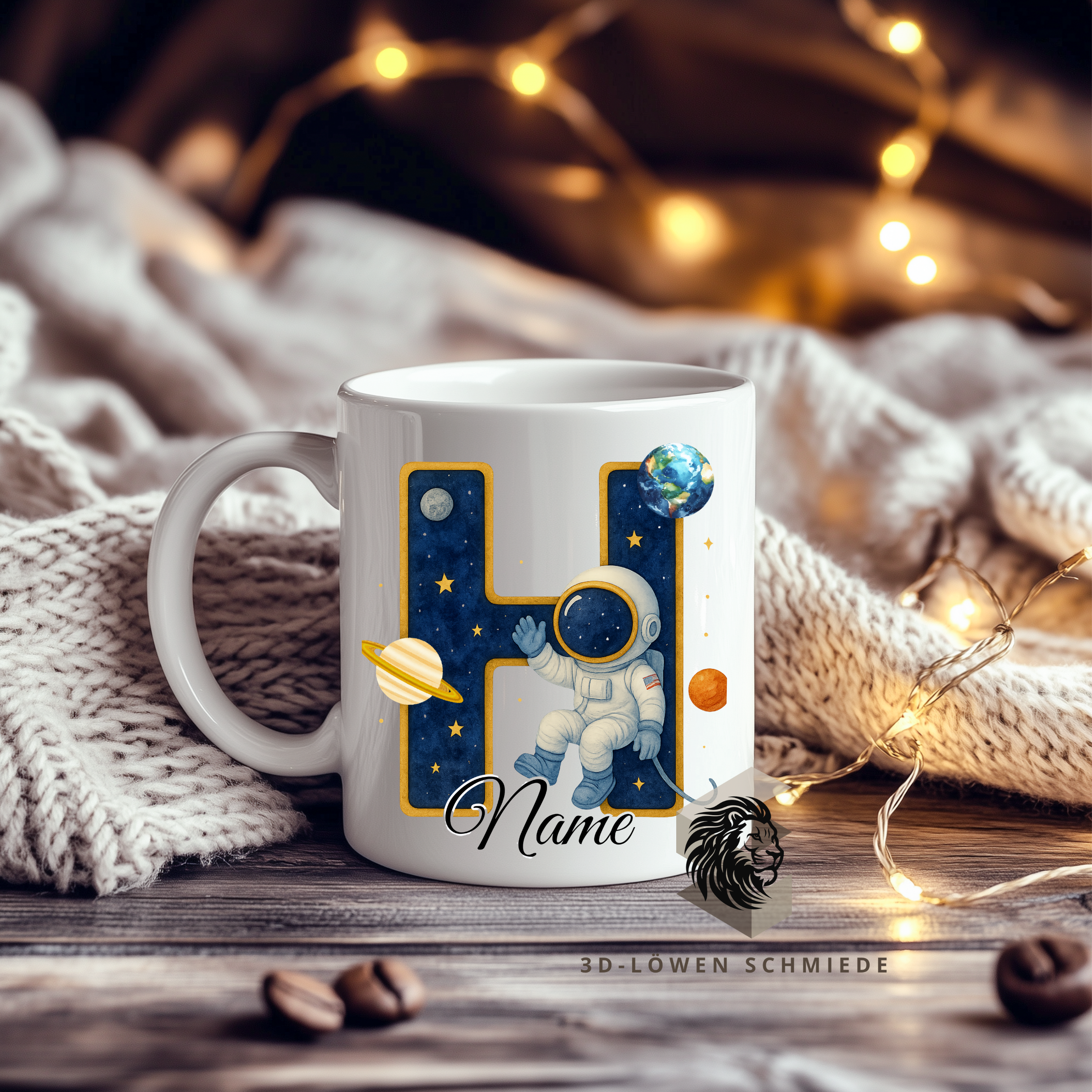 Astronauten Tasse A–Z personalisiert mit Wunschname, perfekte Geschenkidee für Kinder & Erwachsene, Buchstaben Motiv für Kaffee & Tee