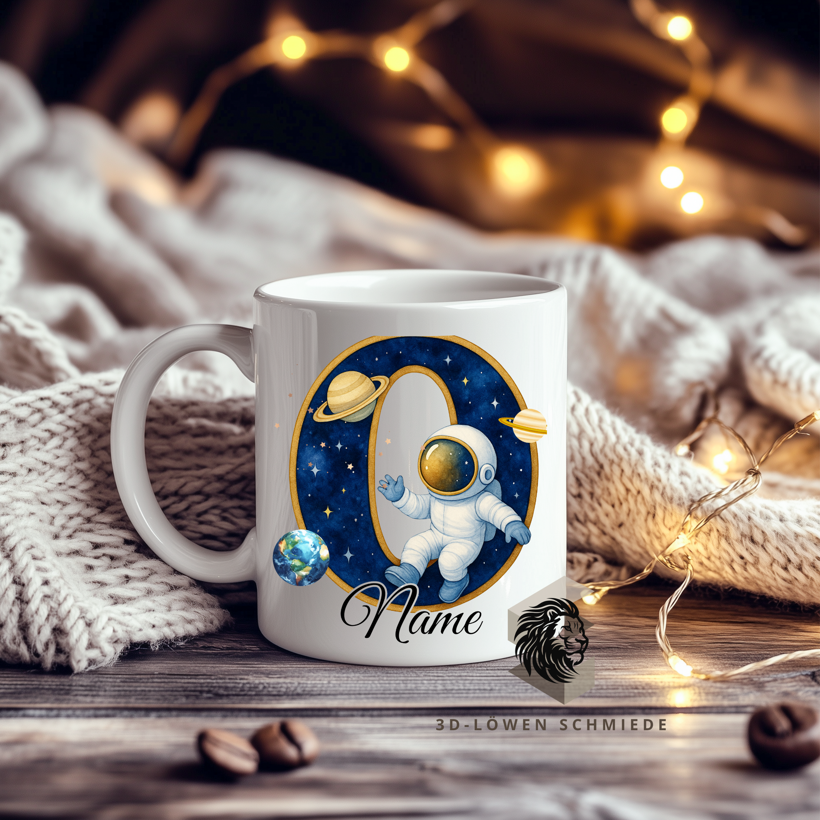 Astronauten Tasse A–Z personalisiert mit Wunschname, perfekte Geschenkidee für Kinder & Erwachsene, Buchstaben Motiv für Kaffee & Tee