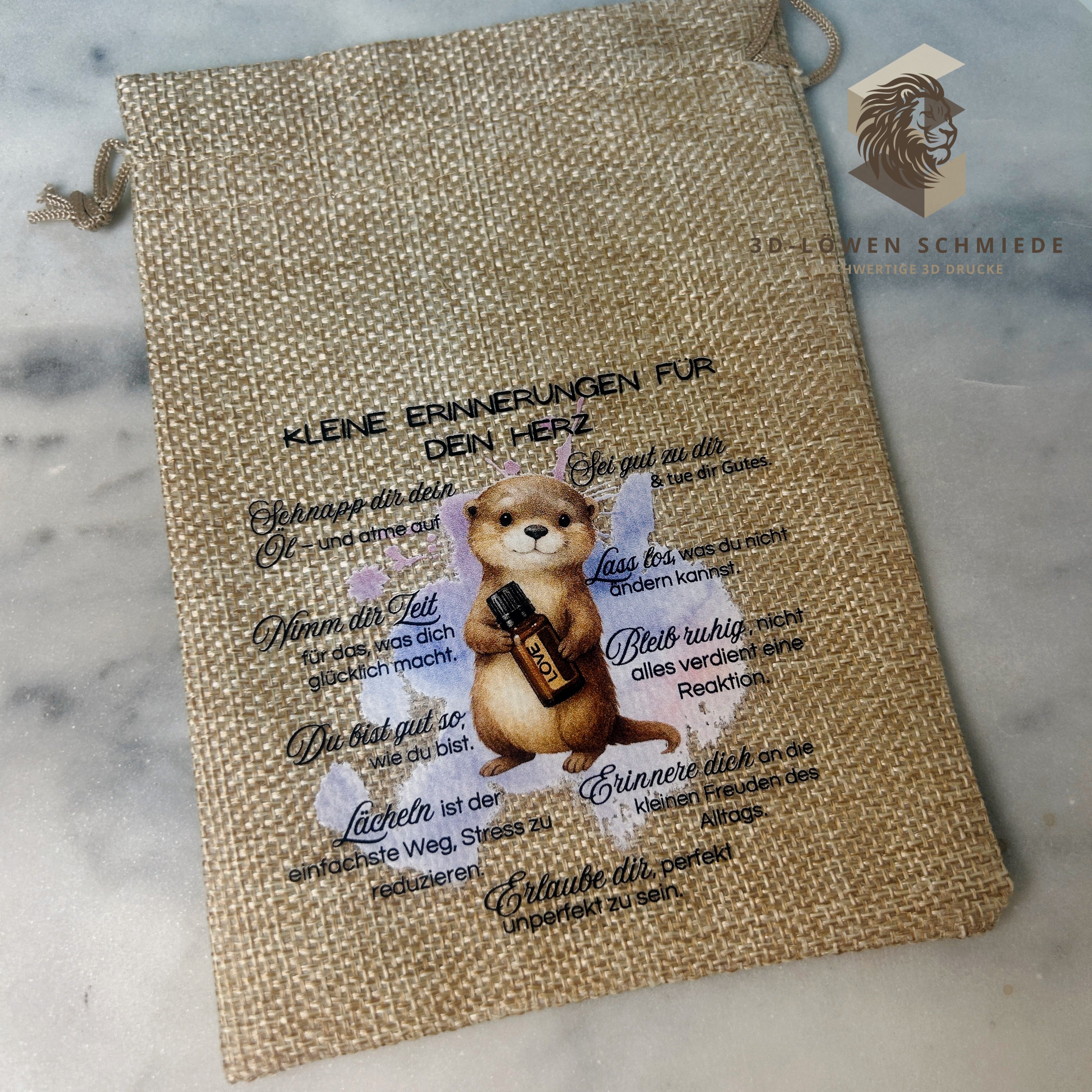 Baumwollbeutel mit süßem Otter Motiv Geschenkbeutel für Ätherische Öle, Aromatherapie, Aufbewahrungsbeutel Natur, Geschenktüte