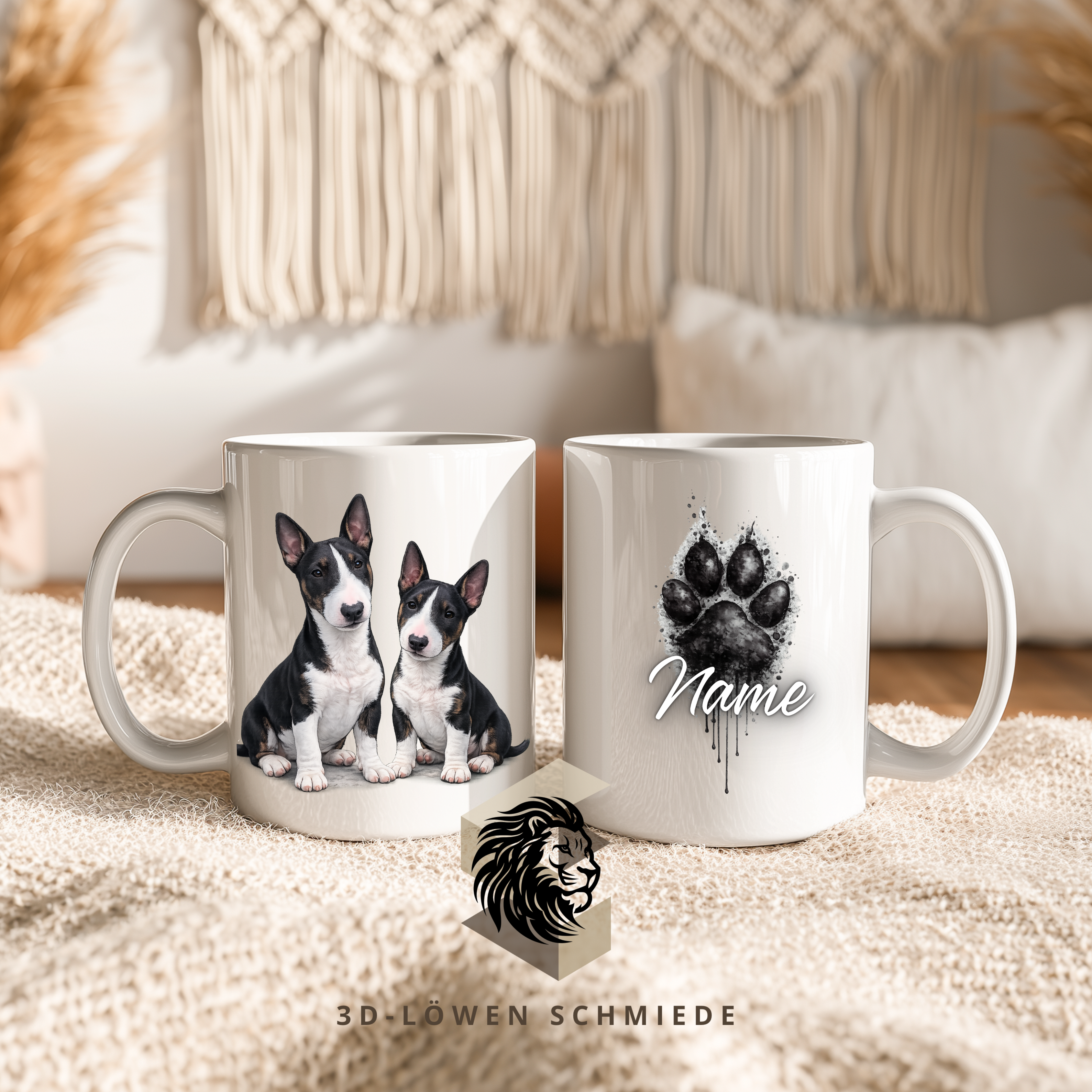 Personalisierte Miniatur Bullterrier Tasse mit Pfote & Wunschname