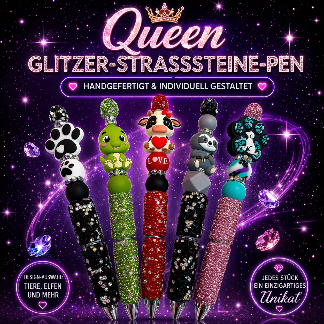 👑 Queen Glitzer Strasssteine Pen ✨Dein funkelndes Statement 👑