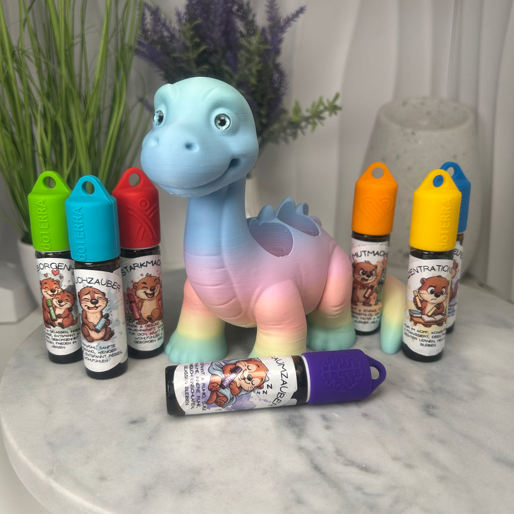 doTERRA Kids Collection Aufsteller für Ätherische Öle, Dino „Milo“ Platz für 7x 10ml Roll-Ons stilvolle Aufbewahrung, Praktisch, Einzigartig