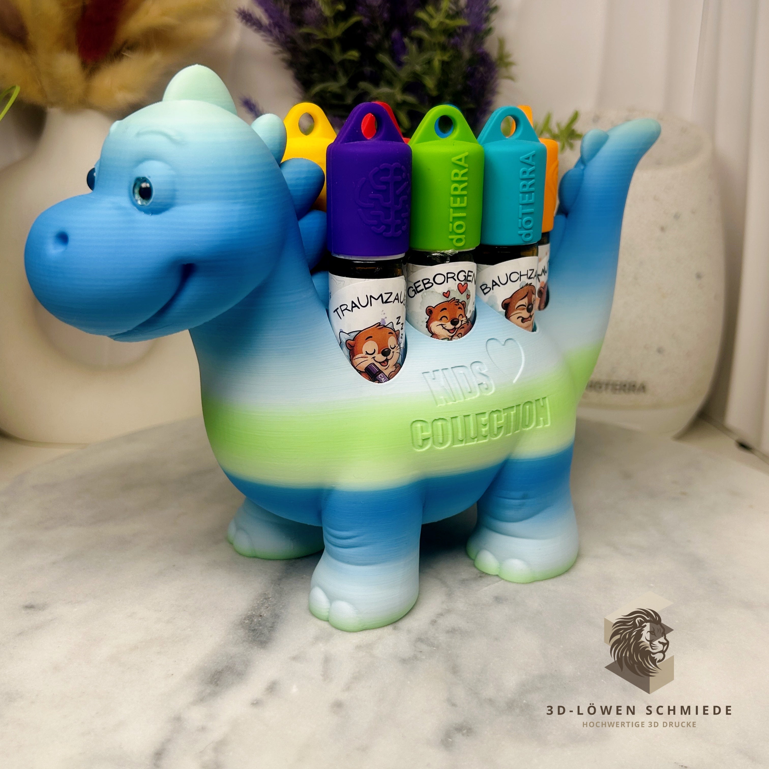 Aufsteller KidsCollection, Dino Buddy für Ätherische Öle Platz für 7x 10ml Roll On - Deko - Geschenk - Aufbewahrung