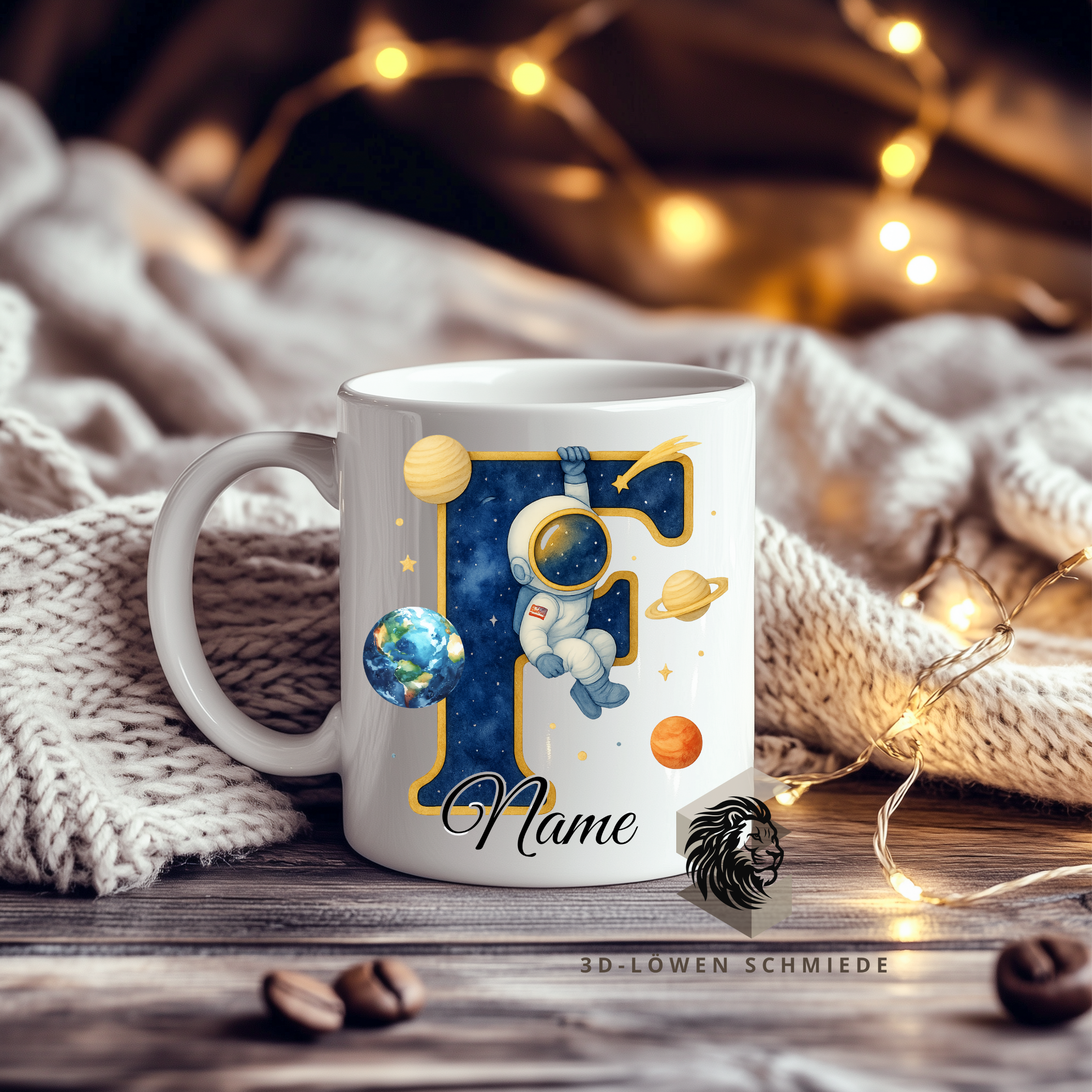 Astronauten Tasse A–Z personalisiert mit Wunschname, perfekte Geschenkidee für Kinder & Erwachsene, Buchstaben Motiv für Kaffee & Tee