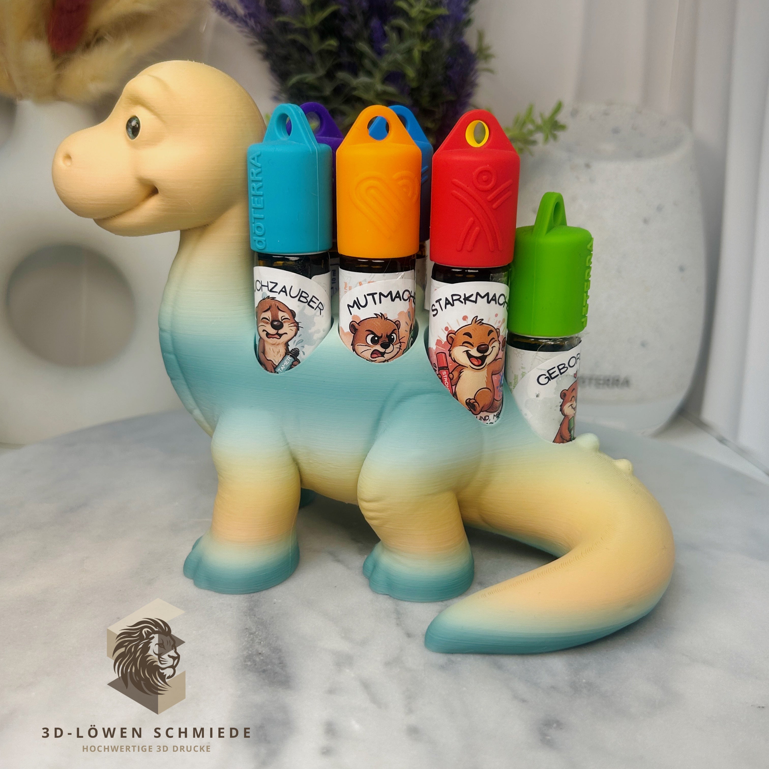 doTERRA Kids Collection Aufsteller für Ätherische Öle, Dino „Milo“ Platz für 7x 10ml Roll-Ons stilvolle Aufbewahrung, Praktisch, Einzigartig