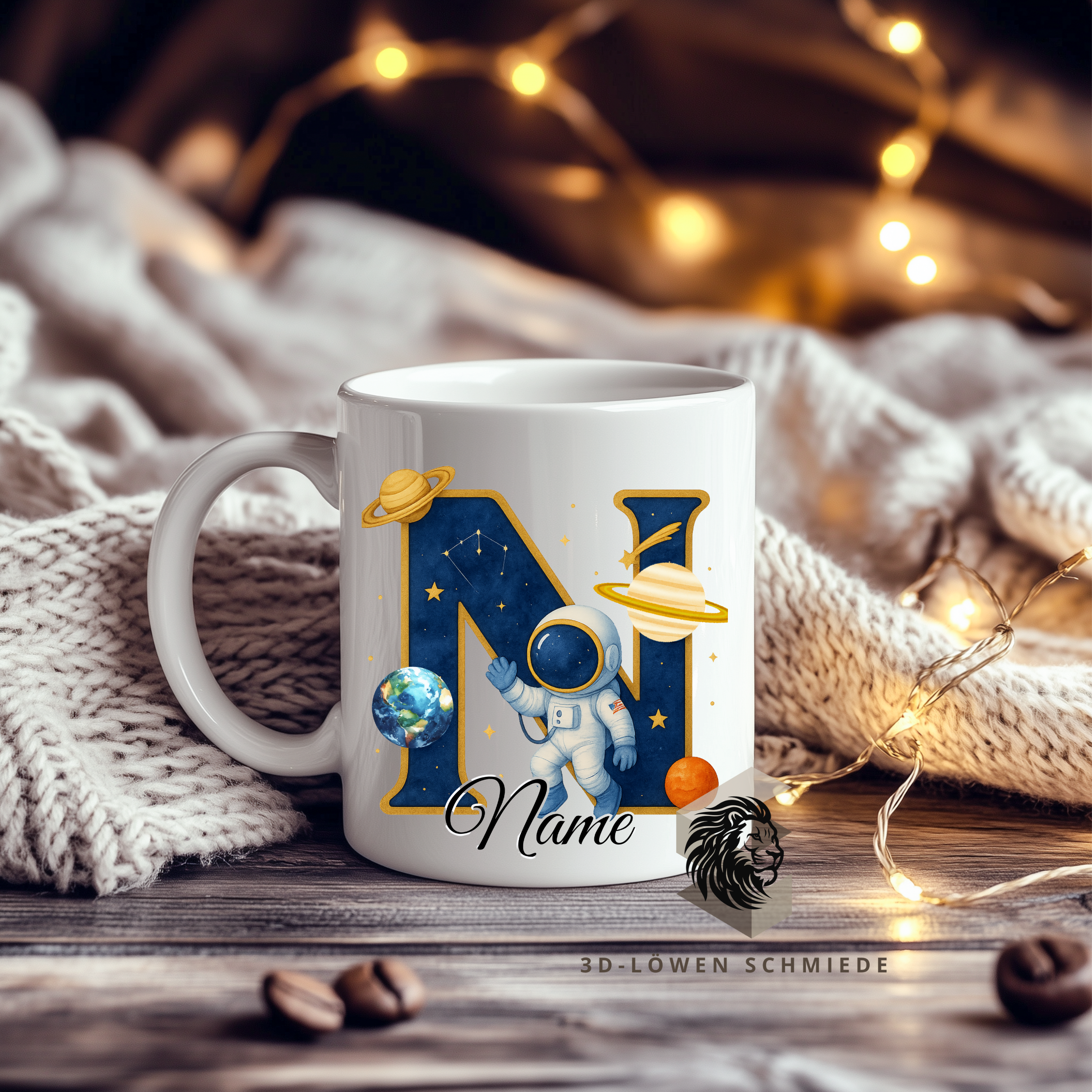 Astronauten Tasse A–Z personalisiert mit Wunschname, perfekte Geschenkidee für Kinder & Erwachsene, Buchstaben Motiv für Kaffee & Tee