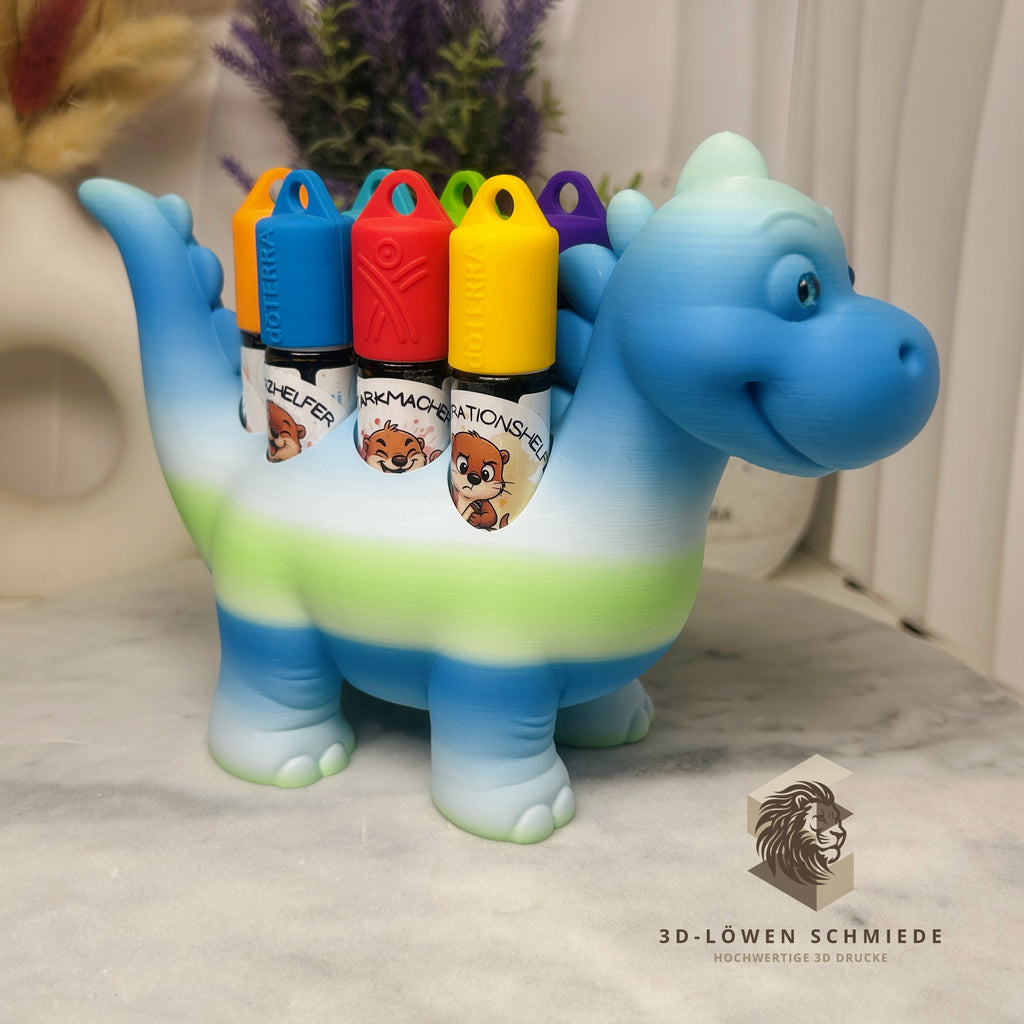 Aufsteller KidsCollection, Dino Buddy für Ätherische Öle Platz für 7x 10ml Roll On - Deko - Geschenk - Aufbewahrung