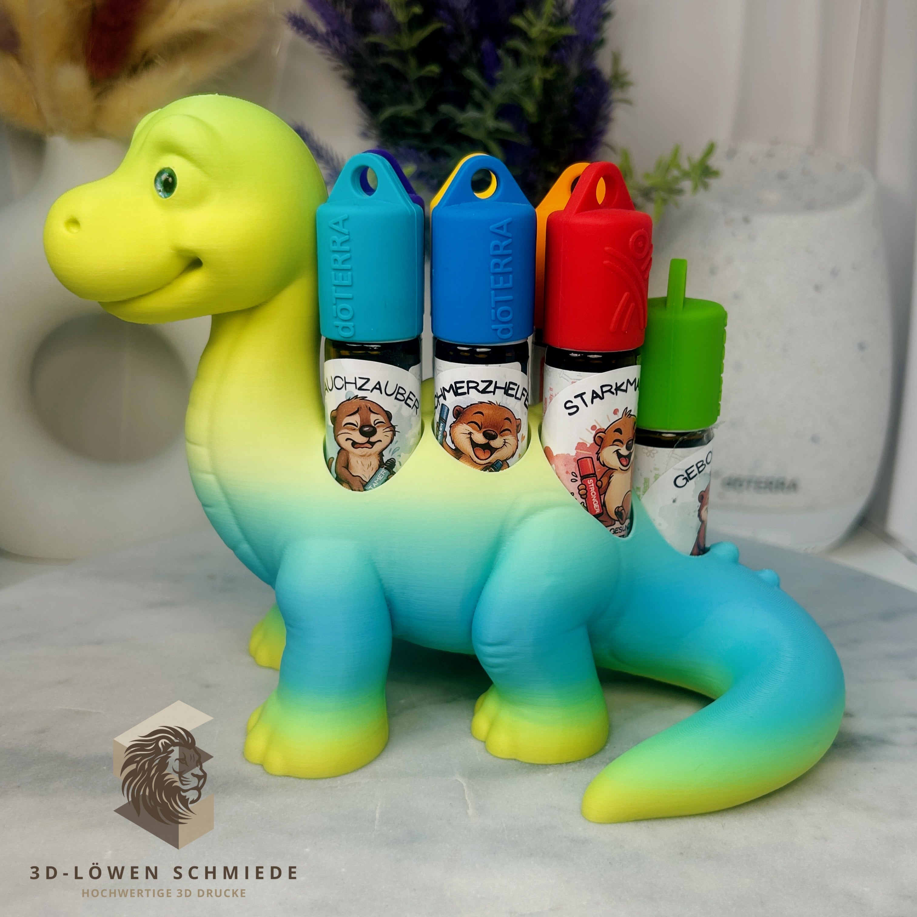 Aroma Dino Kids Collection Aufsteller für Ätherische Öle, Dino „Milo“ Platz für 7x 10ml Roll-Ons stilvolle Aufbewahrung, Praktisch, Einzigartig