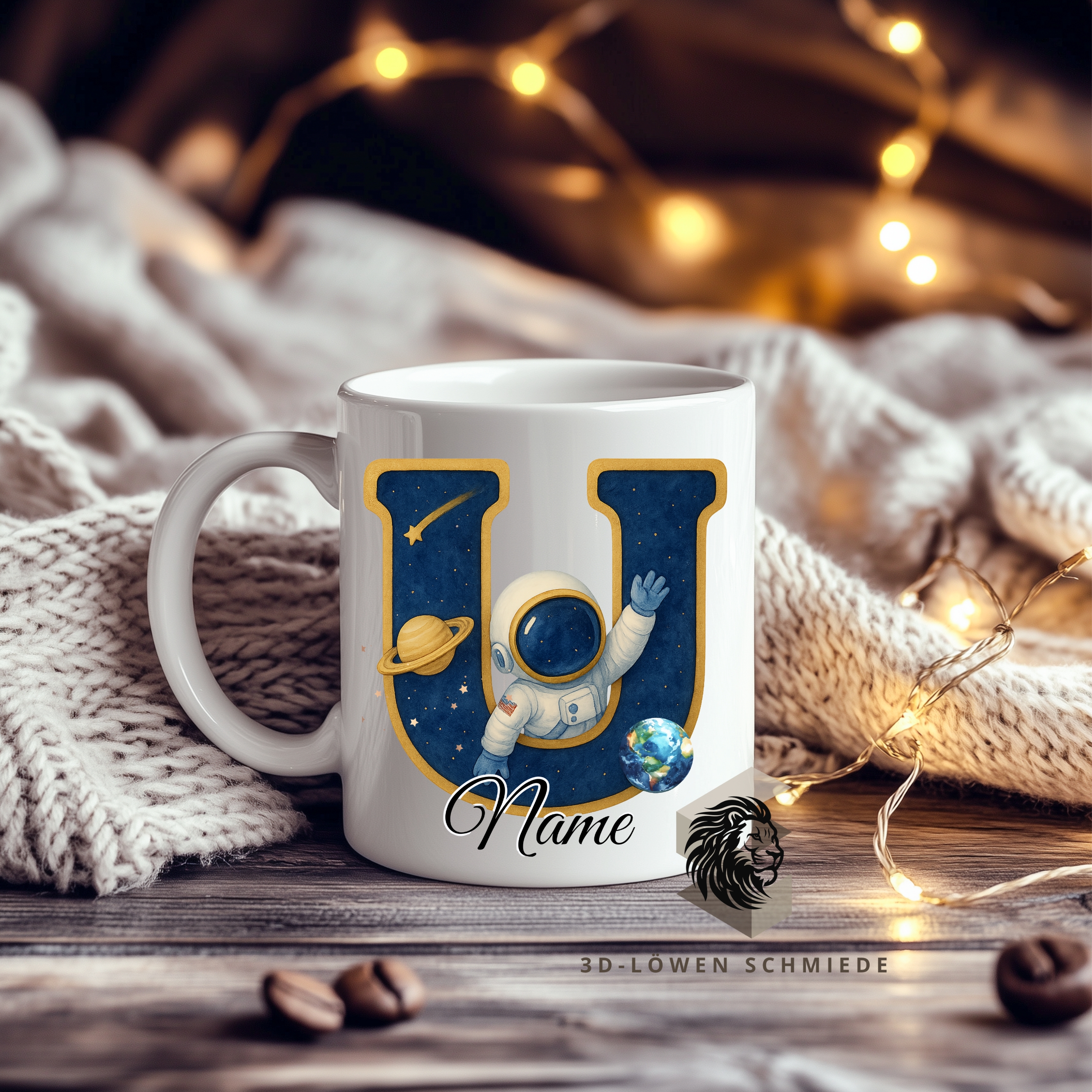 Astronauten Tasse A–Z personalisiert mit Wunschname, perfekte Geschenkidee für Kinder & Erwachsene, Buchstaben Motiv für Kaffee & Tee