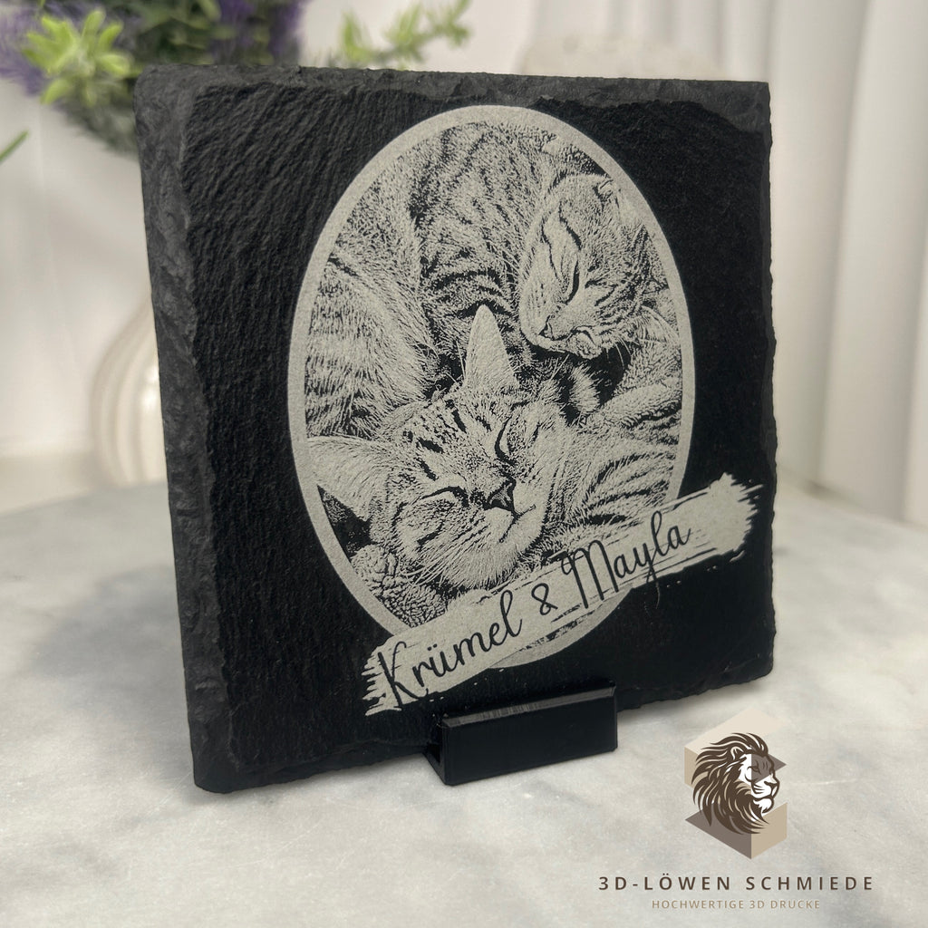Personalisierte Schieferplatte mit Foto und Namen, Haustier | Personen Gravur, Untersetzer oder Deko Aufsteller Individuelles Geschenk Idee