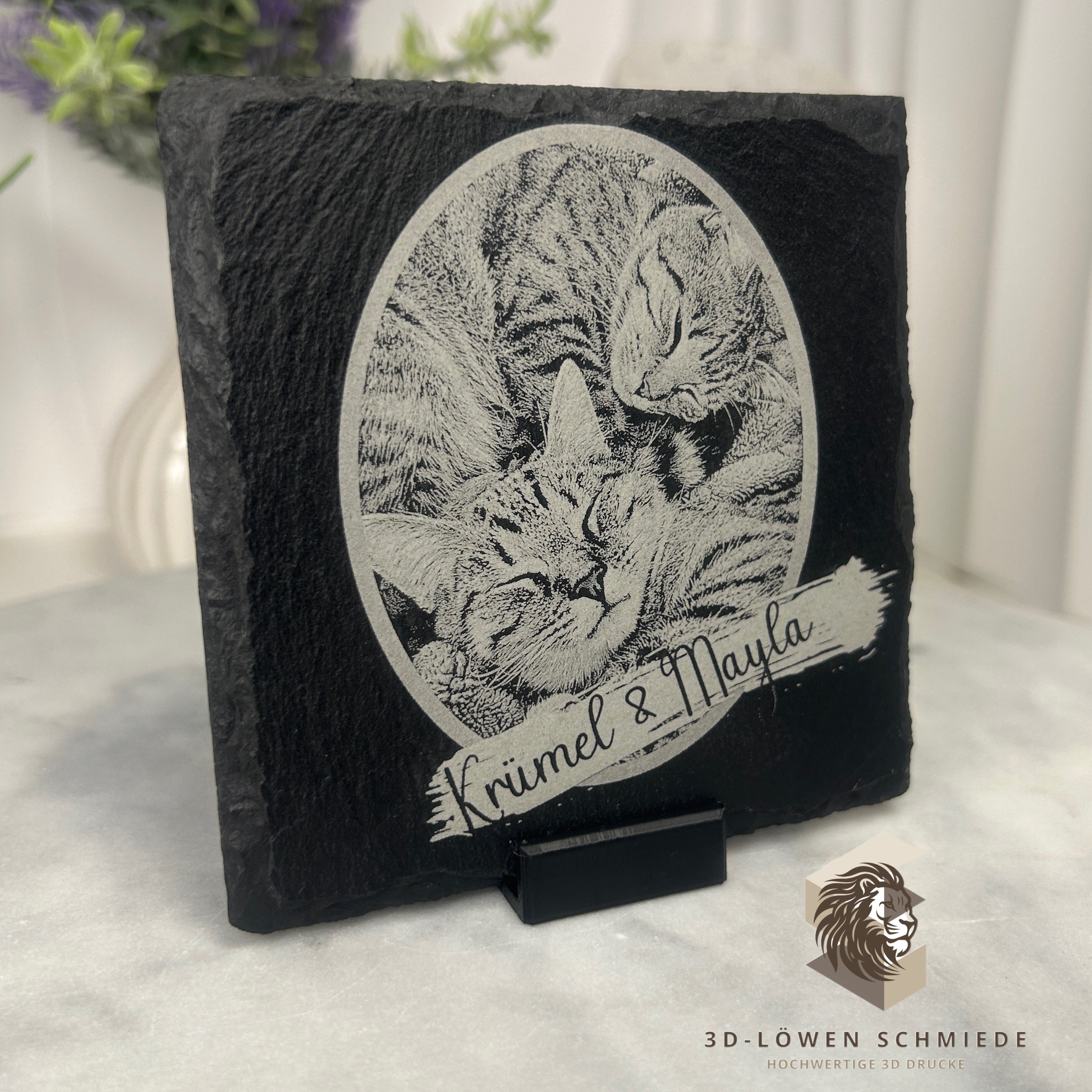 Personalisierte Schieferplatte mit Foto und Namen, Haustier | Personen Gravur, Untersetzer oder Deko Aufsteller Individuelles Geschenk Idee