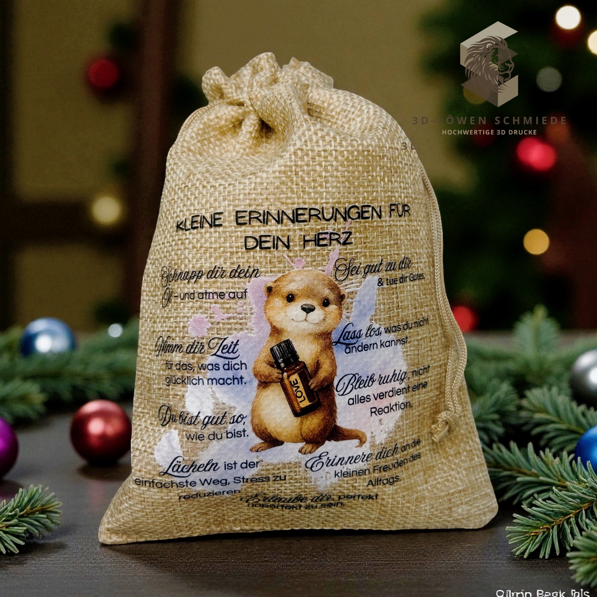Baumwollbeutel mit süßem Otter Motiv Geschenkbeutel für Ätherische Öle, Aromatherapie, Aufbewahrungsbeutel Natur, Geschenktüte