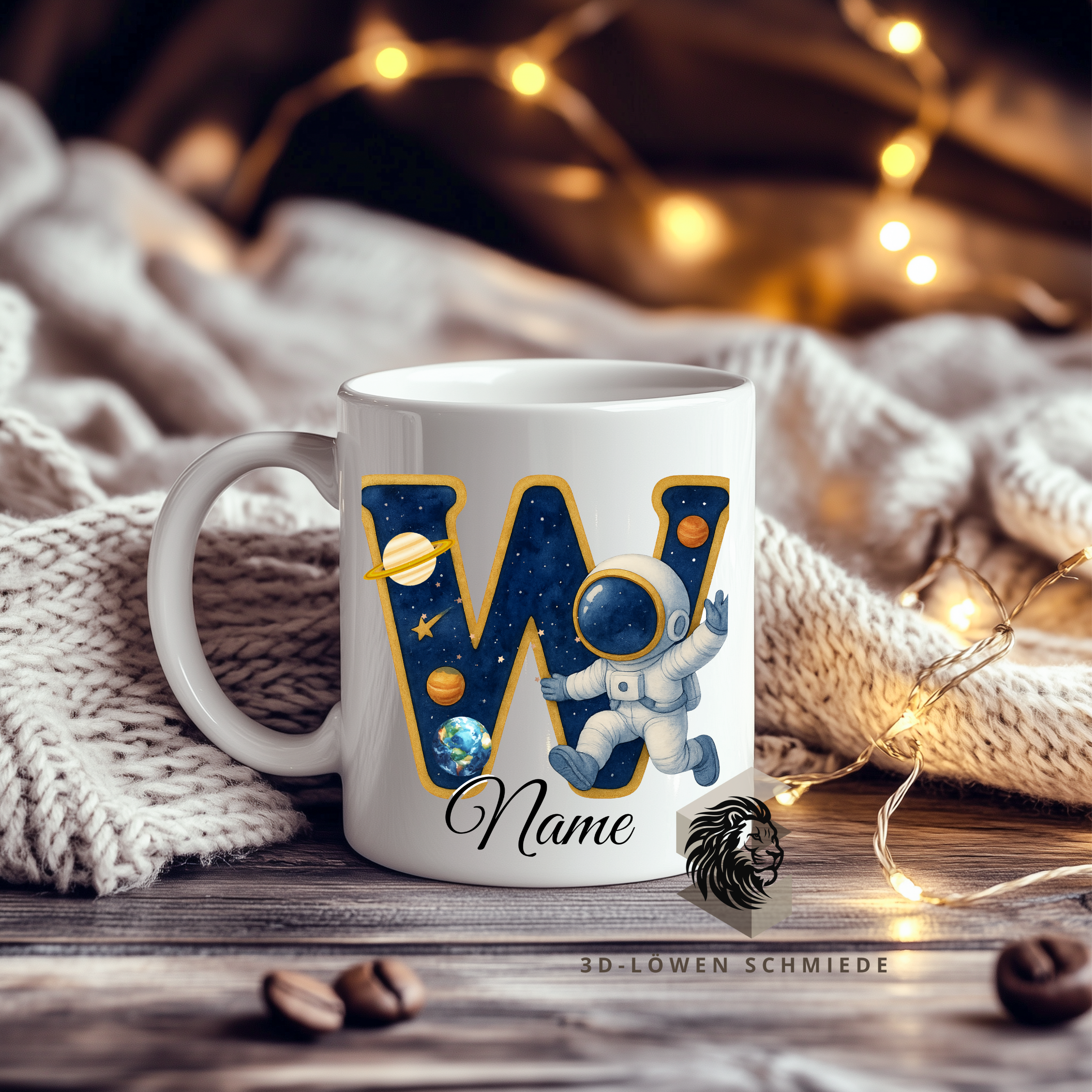 Astronauten Tasse A–Z personalisiert mit Wunschname, perfekte Geschenkidee für Kinder & Erwachsene, Buchstaben Motiv für Kaffee & Tee
