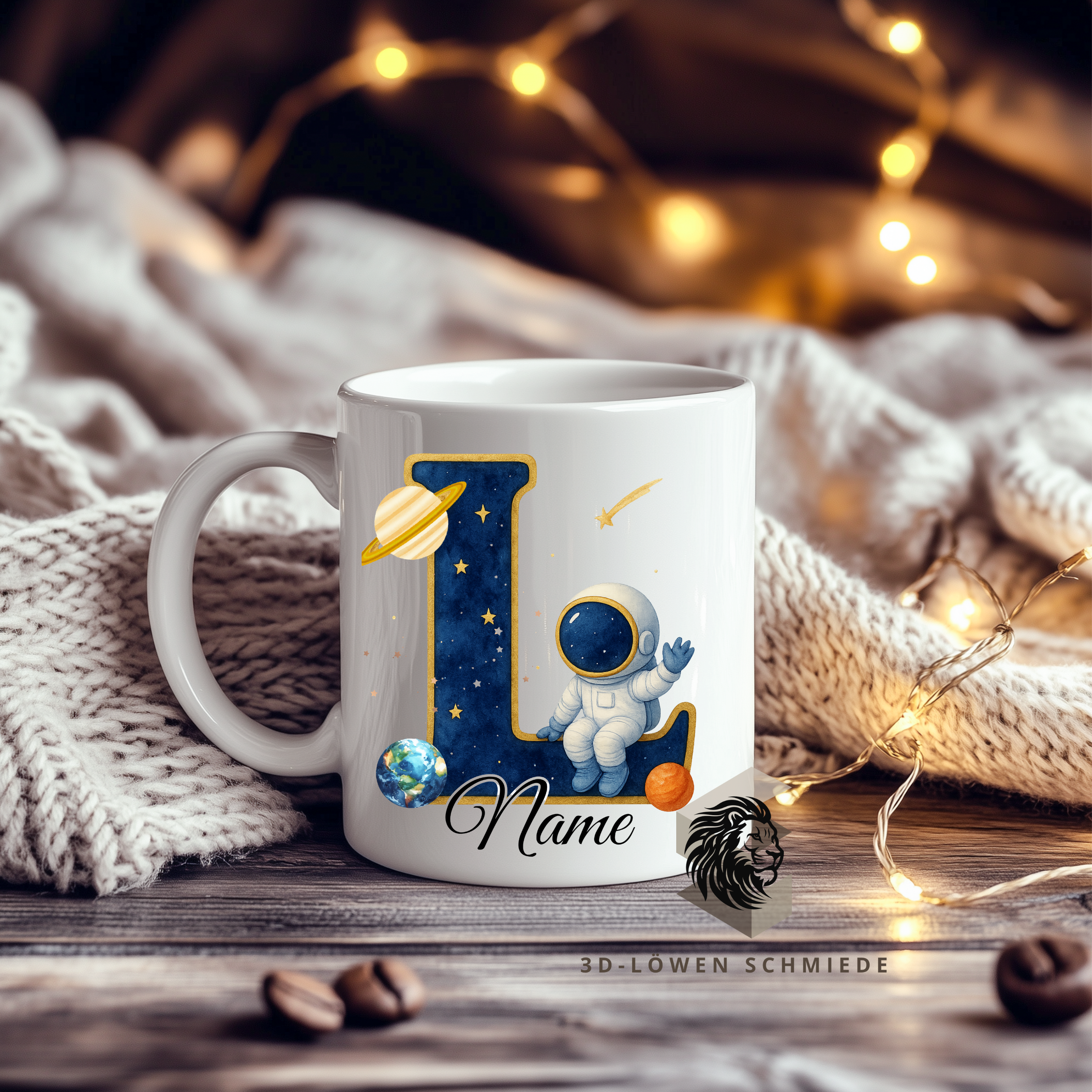 Astronauten Tasse A–Z personalisiert mit Wunschname, perfekte Geschenkidee für Kinder & Erwachsene, Buchstaben Motiv für Kaffee & Tee