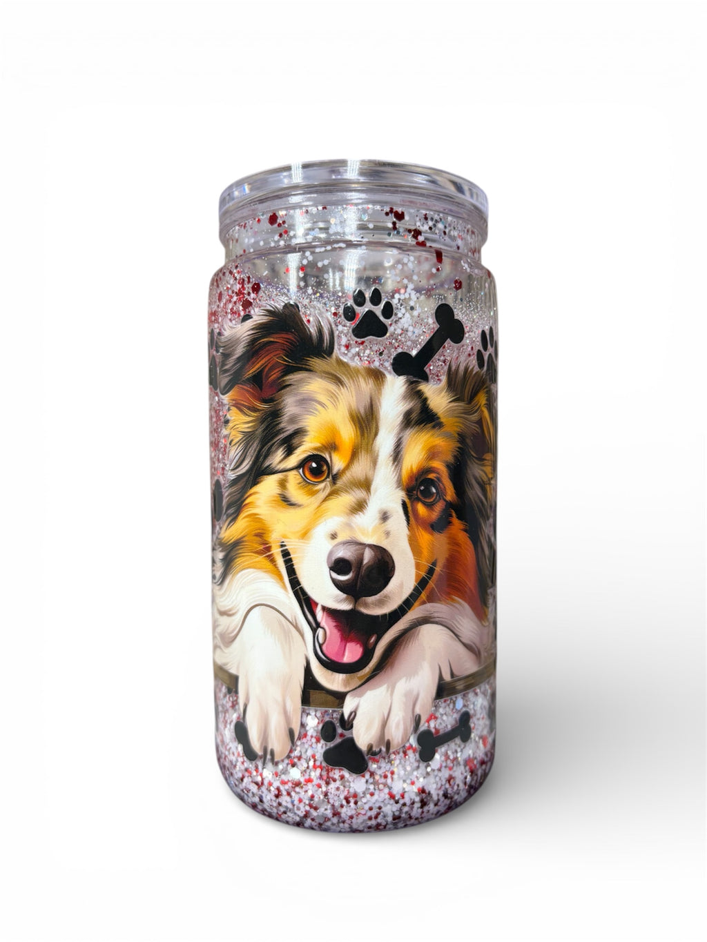 ✨ Glitzer Cup mit Australian Shepherd Motiv – funkelnder Trinkbecher