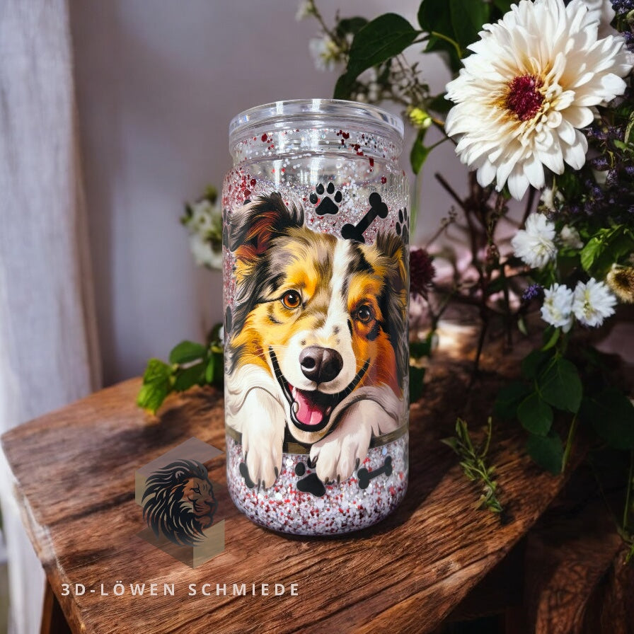 ✨ Glitzer Cup mit Australian Shepherd Motiv – funkelnder Trinkbecher