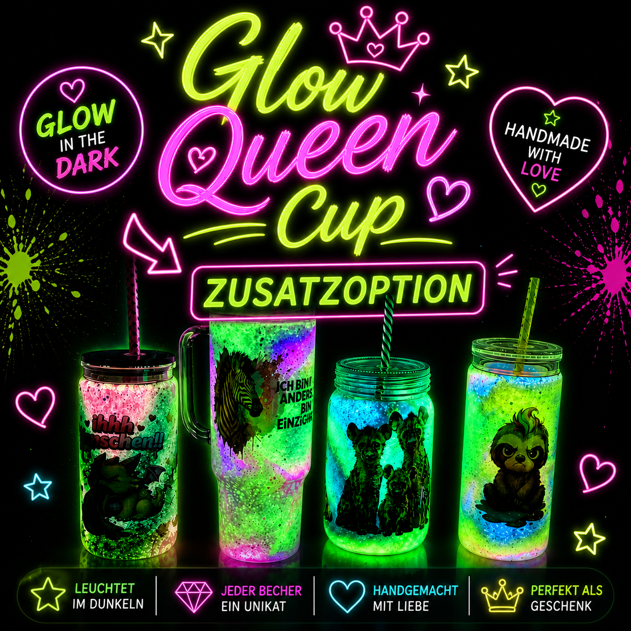 Zusatzoption 👑 Glow Queen Cup – Glow in the Dark