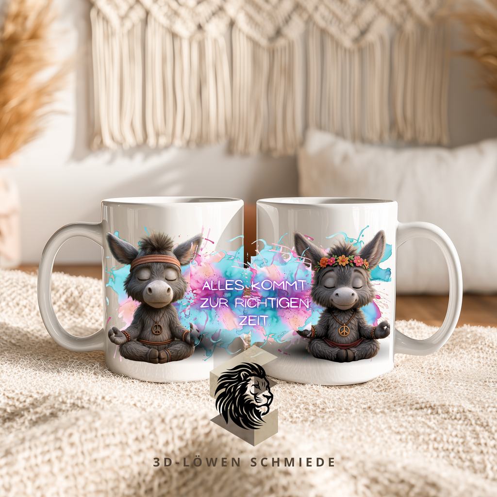 Personalisierte Esel-Tasse mit Wunschnamen (Boho Meditation Motiv)