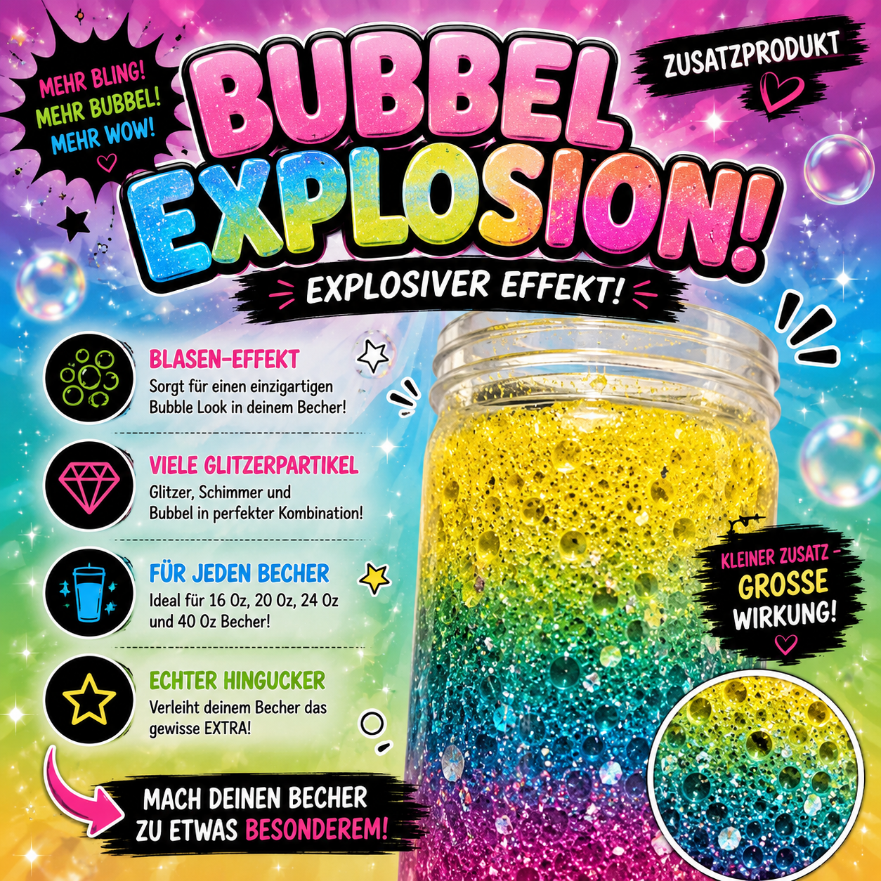 ✨ Bubbel Explosion – Zusatzprodukt ✨ Der besondere Bubble-Effekt für deinen individuellen Becher 💥🫧