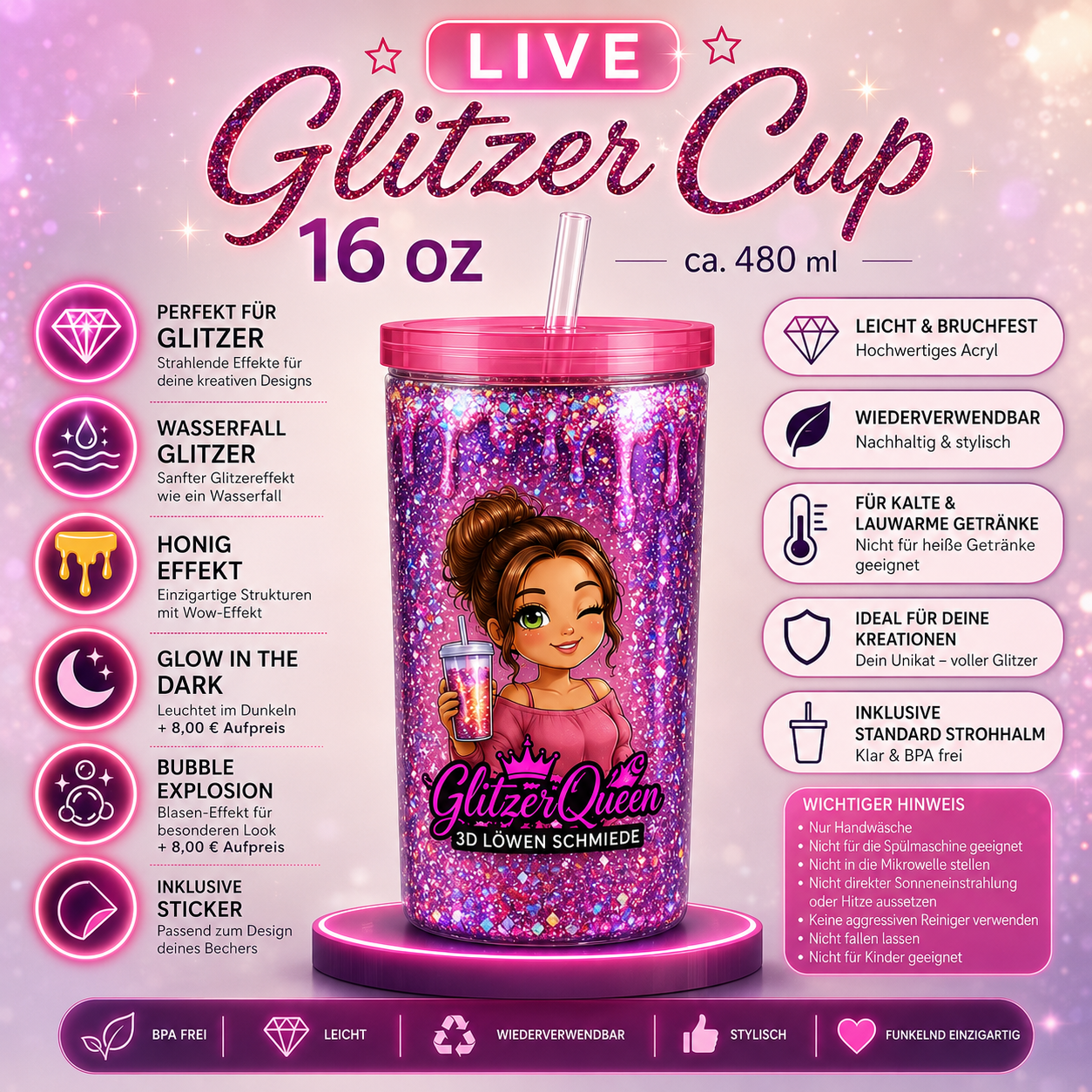 Live Glitzer Cup 16oz erstellen, dein persönlicher Glitzerbecher im TikTok Live