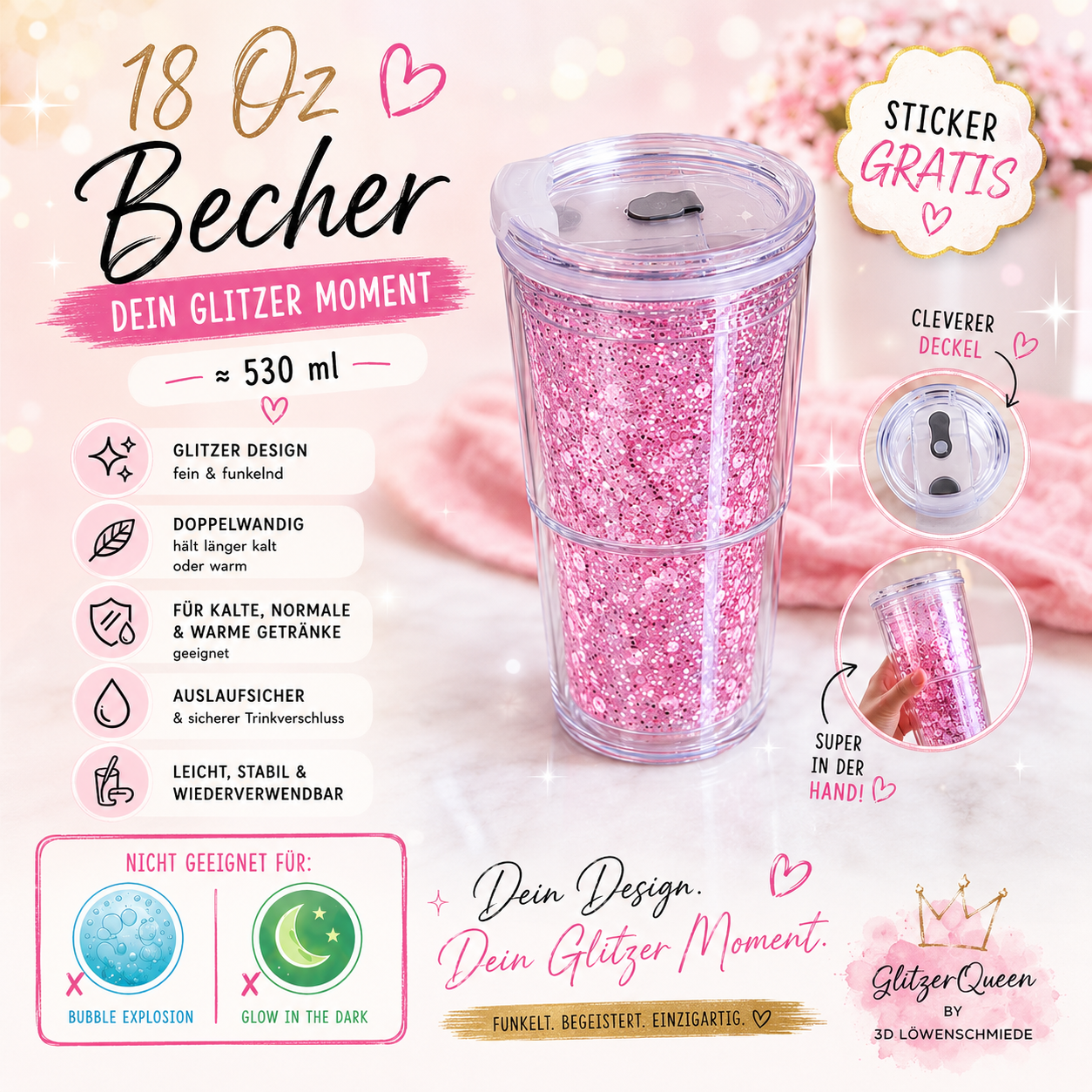 ✨ FlipLock 18 OZ Trinkbecher ✨ ca. 530 ml | praktisch • stylisch • individuell