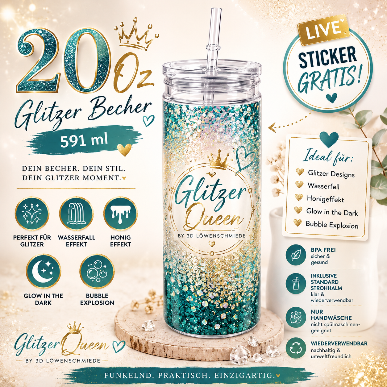 Live Glitzer Cup 20oz erstellen, dein persönlicher Glitzerbecher im TikTok Live