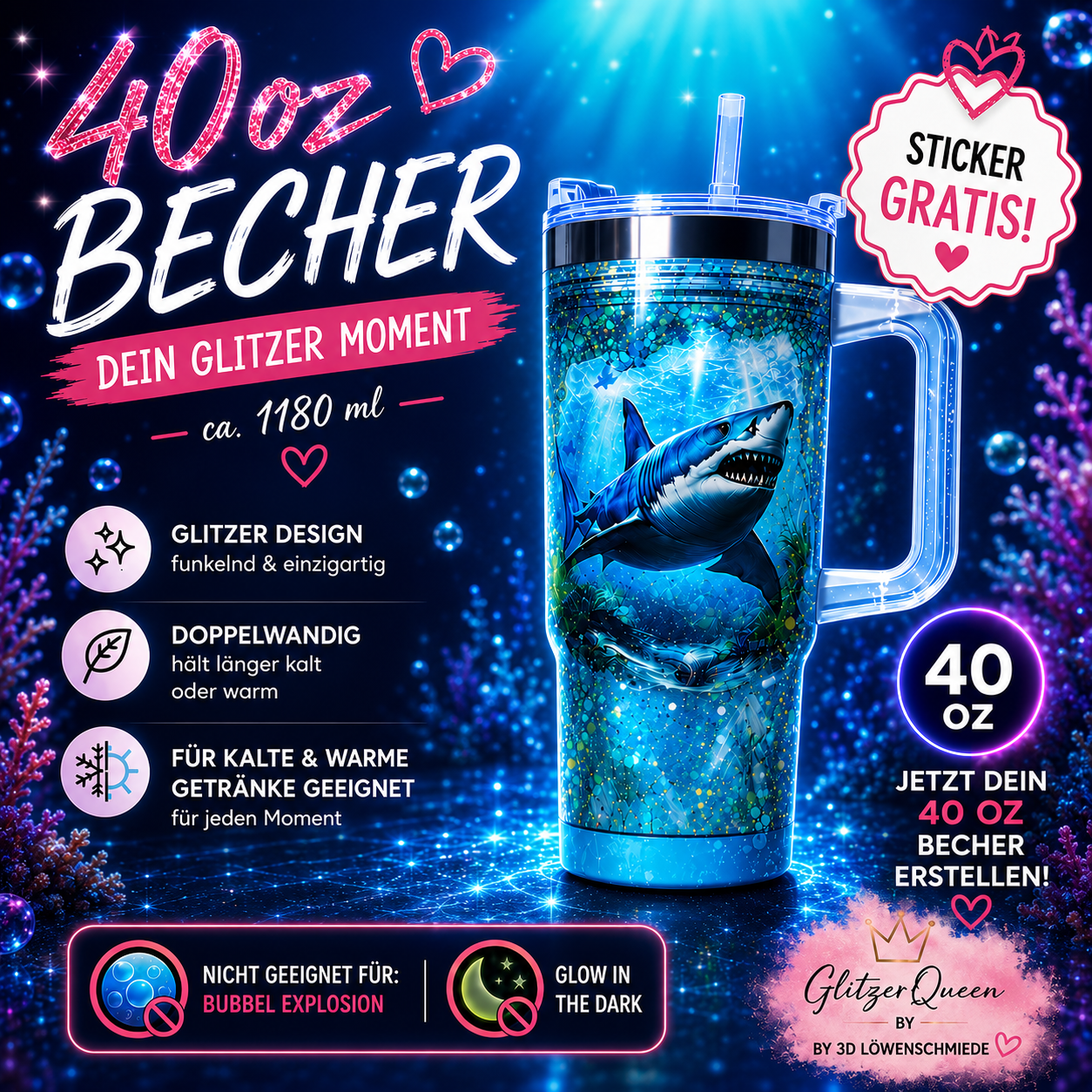 Live Glitzer Cup XXL 40oz erstellen, dein persönlicher Glitzerbecher im TikTok Live