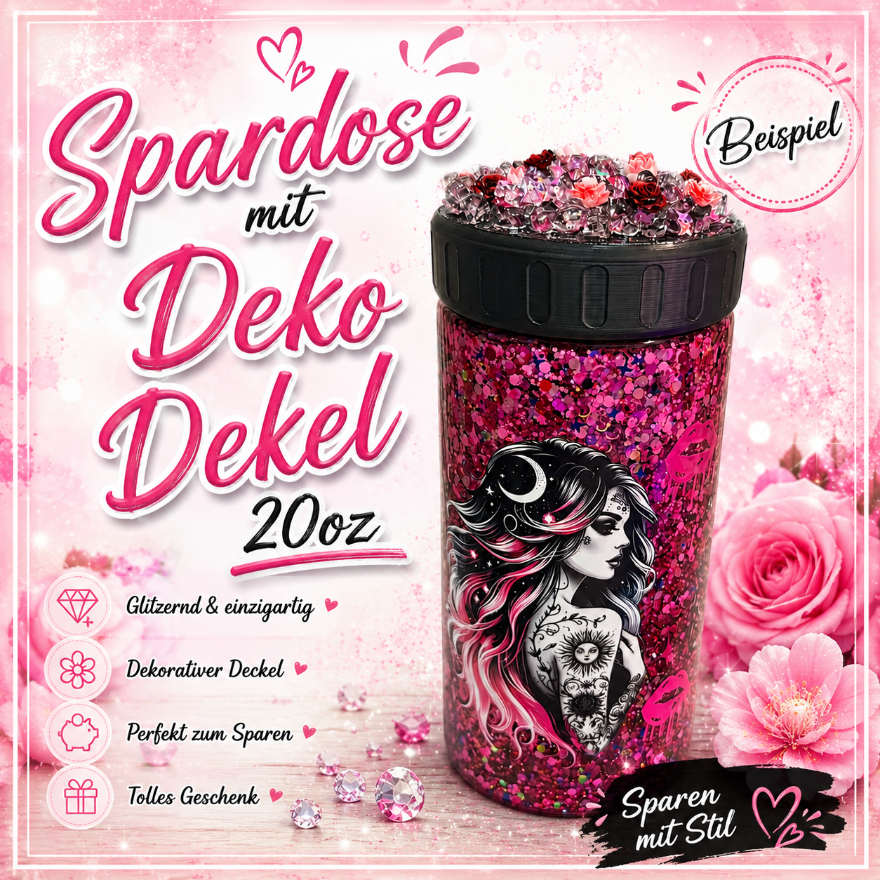 💖 Spar-Dose Deluxe – Deine ganz persönliche Wunsch-Spardose