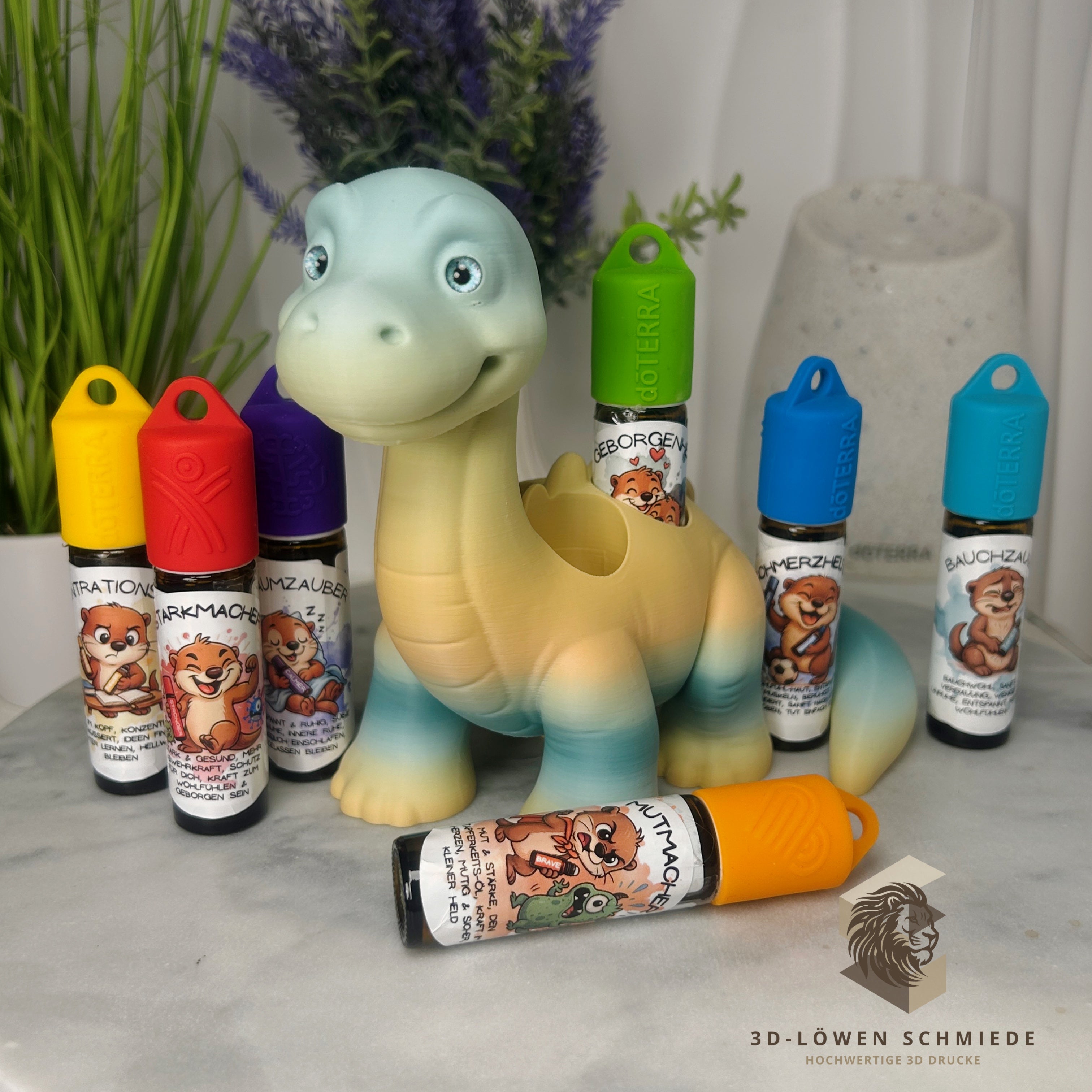 doTERRA Kids Collection Aufsteller für Ätherische Öle, Dino „Milo“ Platz für 7x 10ml Roll-Ons stilvolle Aufbewahrung, Praktisch, Einzigartig